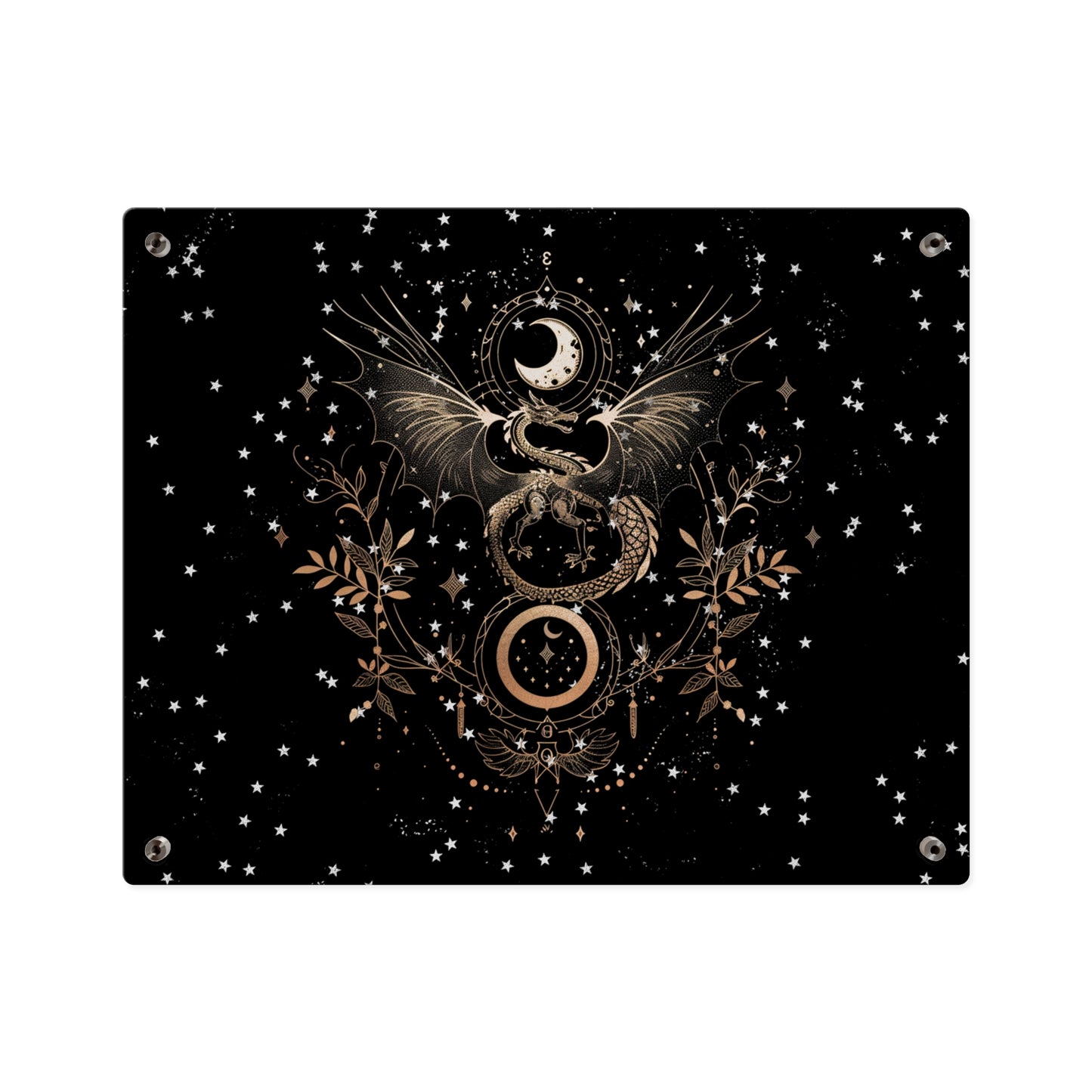 Celestial Acrylic Wall Art Panel - Mystical Dragon with Moon and Stars Decor