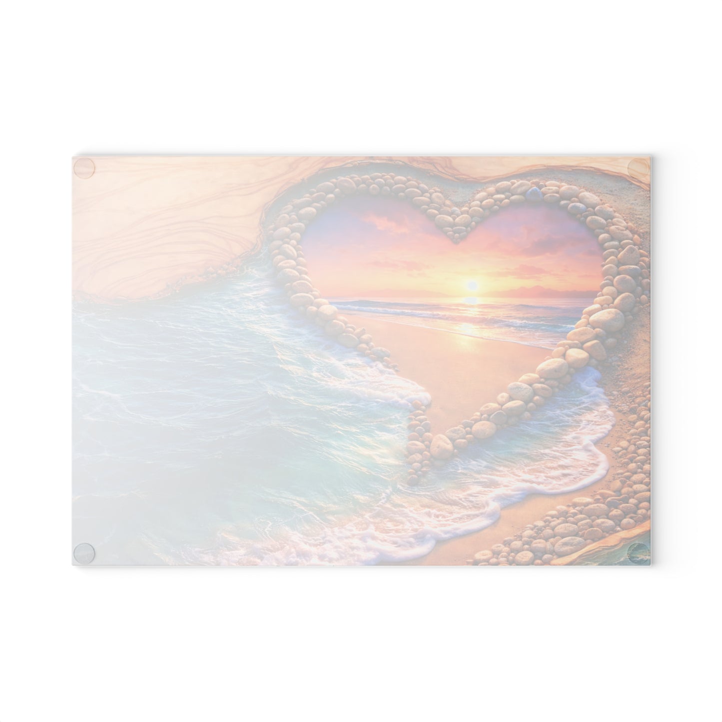 Glass Cutting Board - Heart Beach Sunset Seaside Design
