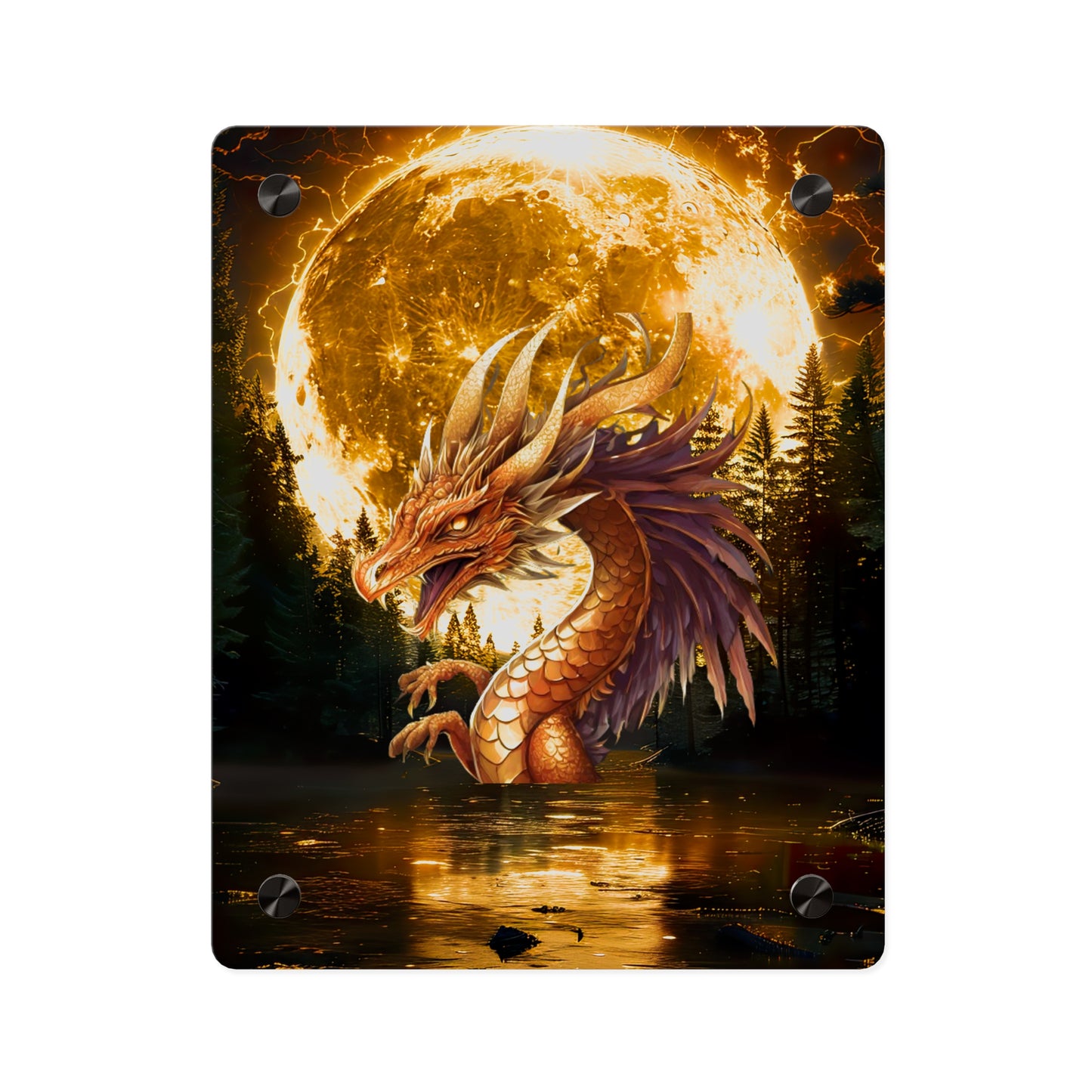 Gothic Theme Acrylic Wall Art Panel, Purple Dragon with Moon Background, Dragon Lovers, For Anyone, Accent for Any Room