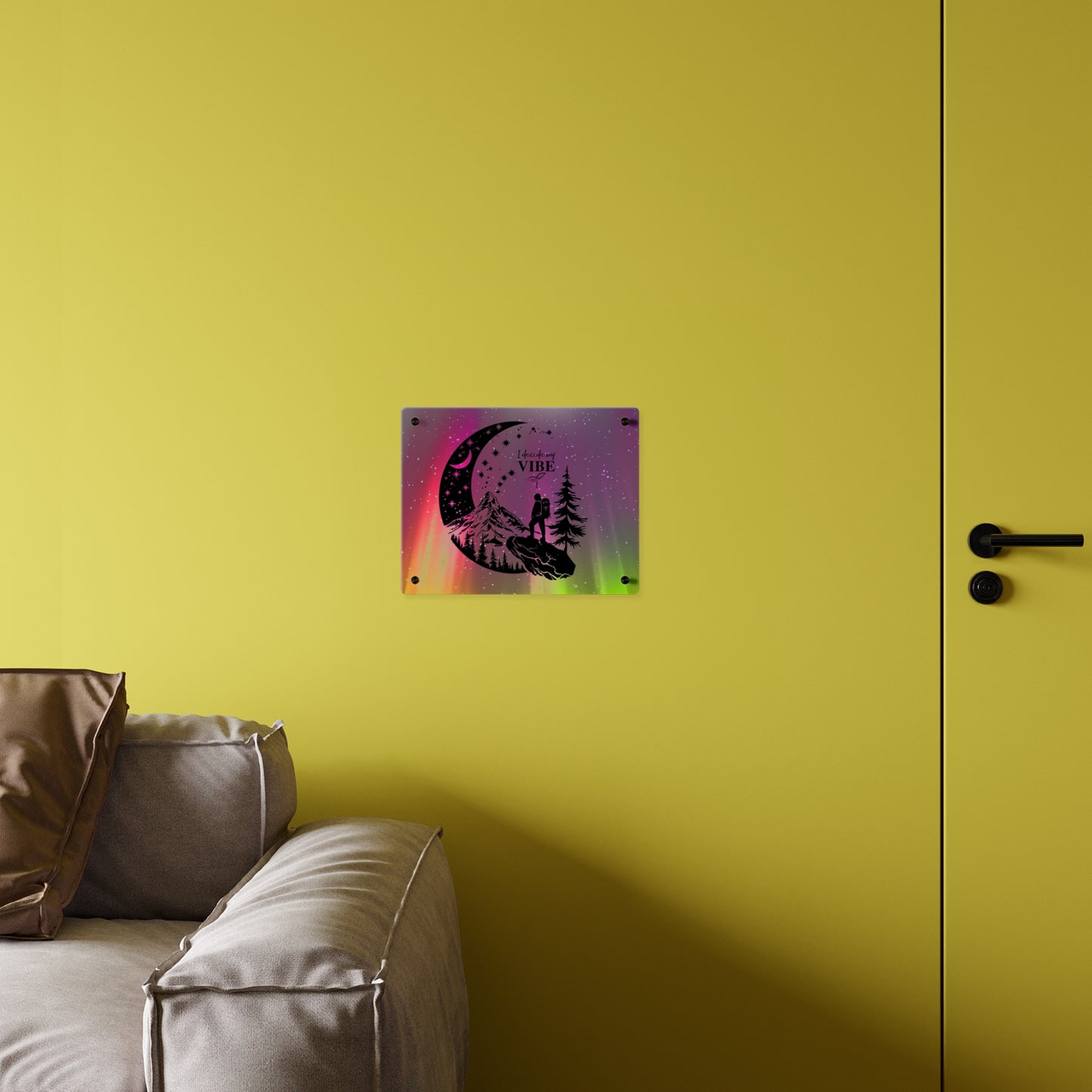 Acrylic Wall Art Panel - Inspirational Quote 'I Decide My Vibe' Hiking Scene