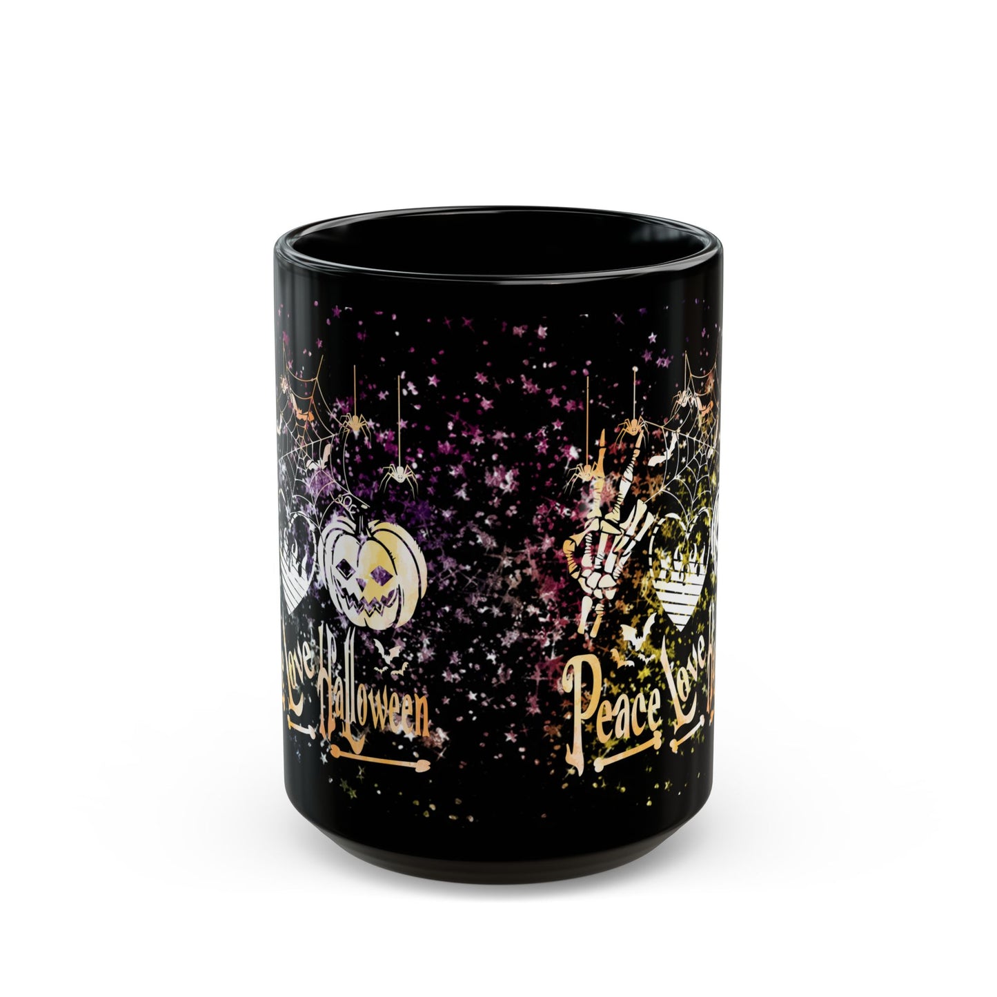 Halloween-Themed Black Mug | Peace Love Halloween Design, Spooky Coffee Cup, Fall Gift, Haunted House Decor, October Celebration