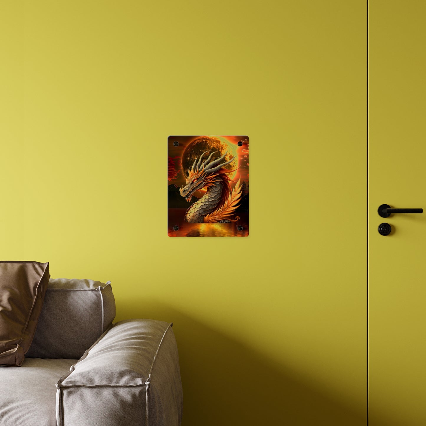 Gothic Theme Acrylic Wall Art Panels, Beautiful Dragon with Moon Background Decor, Accent for Any Room, Dragon Lovers, for Anyone