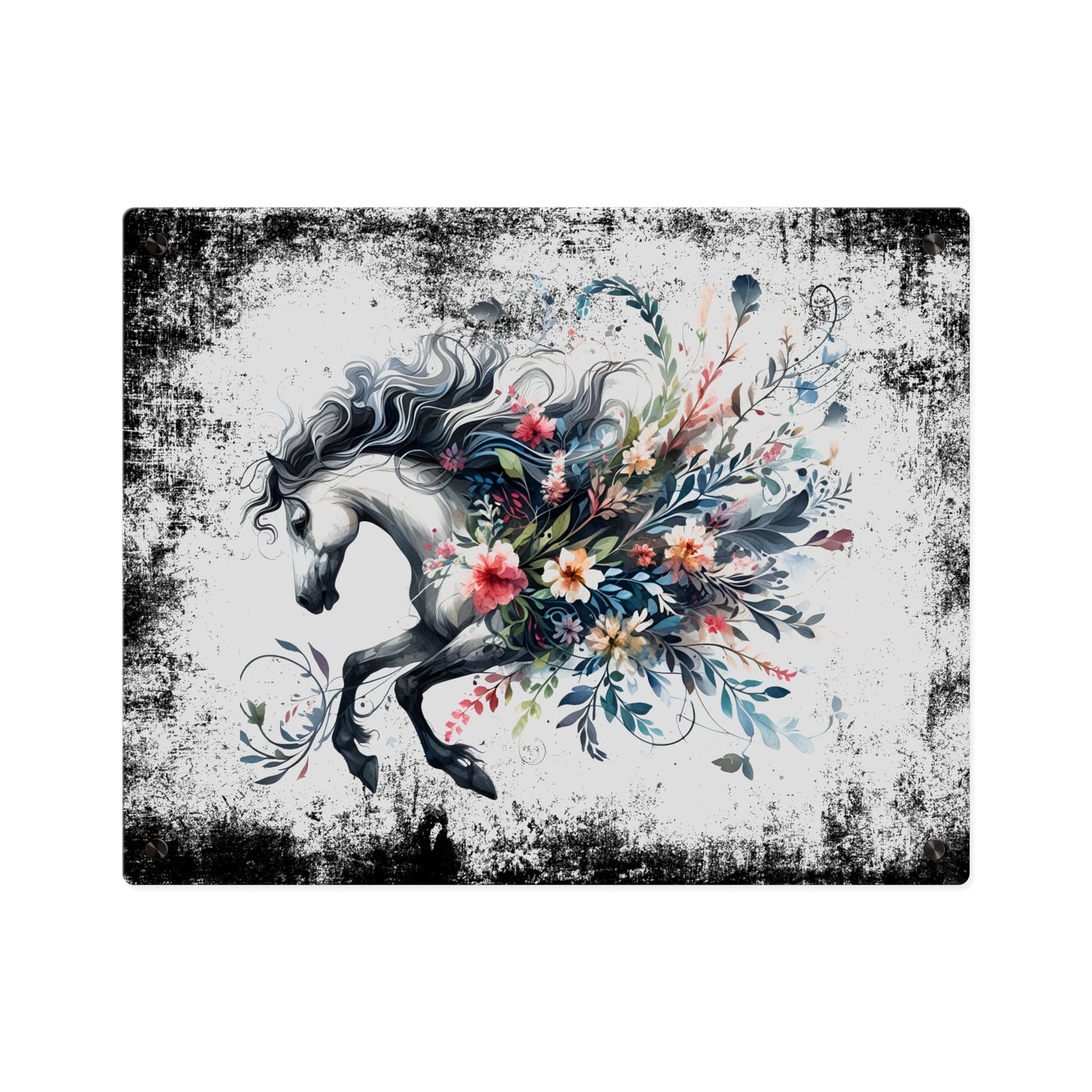 Floral Horse Acrylic Wall Art Panel - Modern Home Decor