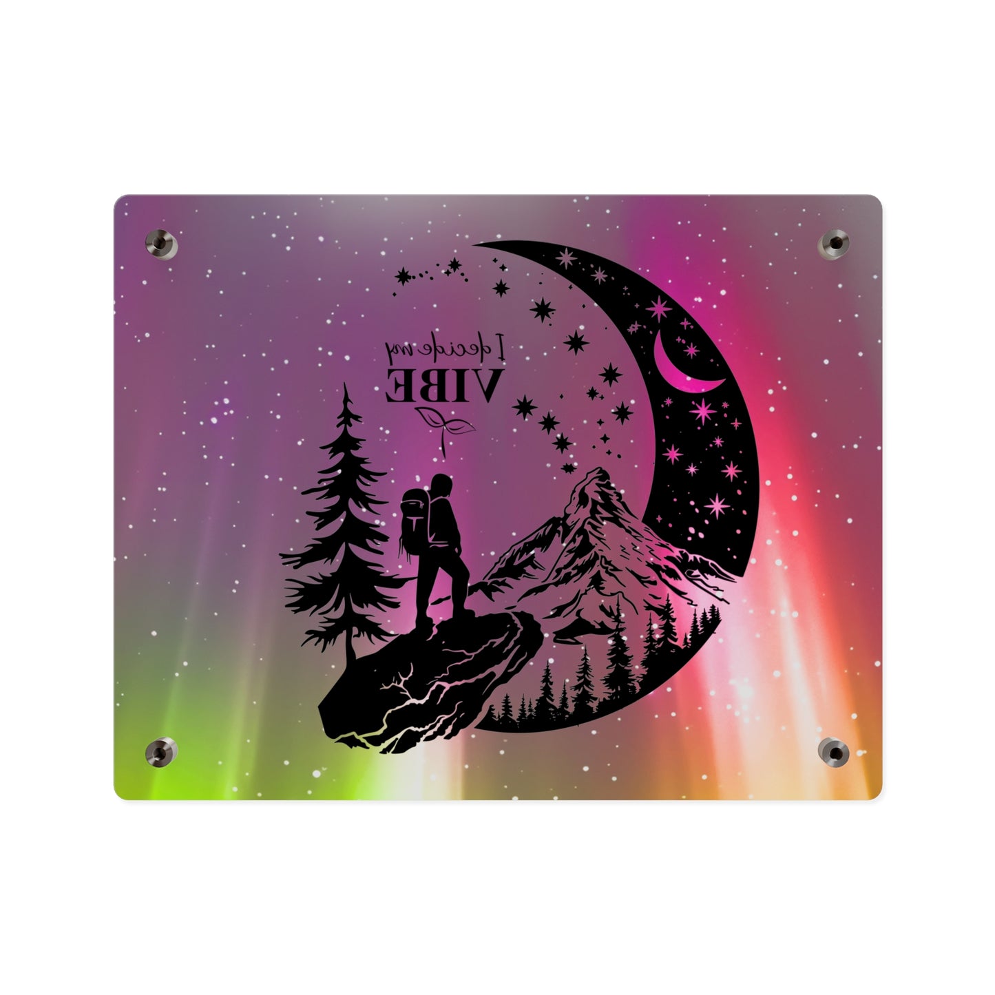 Acrylic Wall Art Panel - Inspirational Quote 'I Decide My Vibe' Hiking Scene