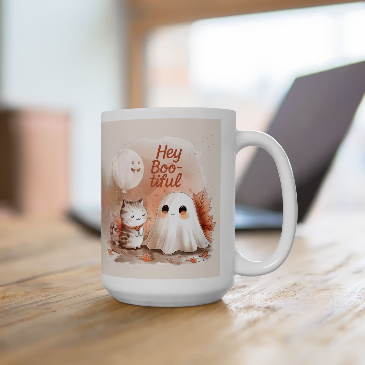 Autumn Hey Boo-tiful Ghost Ceramic Mug, Cozy Fall Mug, Cute Ghost Coffee Cup, Gift for Ghose Lovers, Halloween Decor, Thanksgiving Coffee Mug