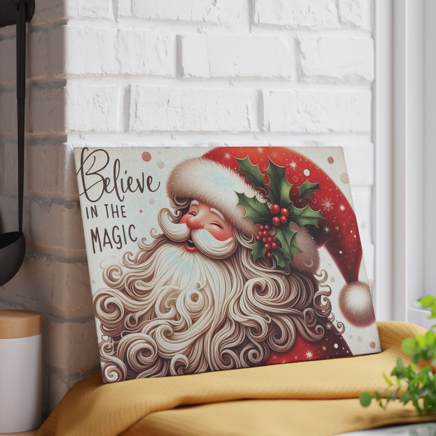 Festive Santa Glass Cutting Board - Believe in the Magic