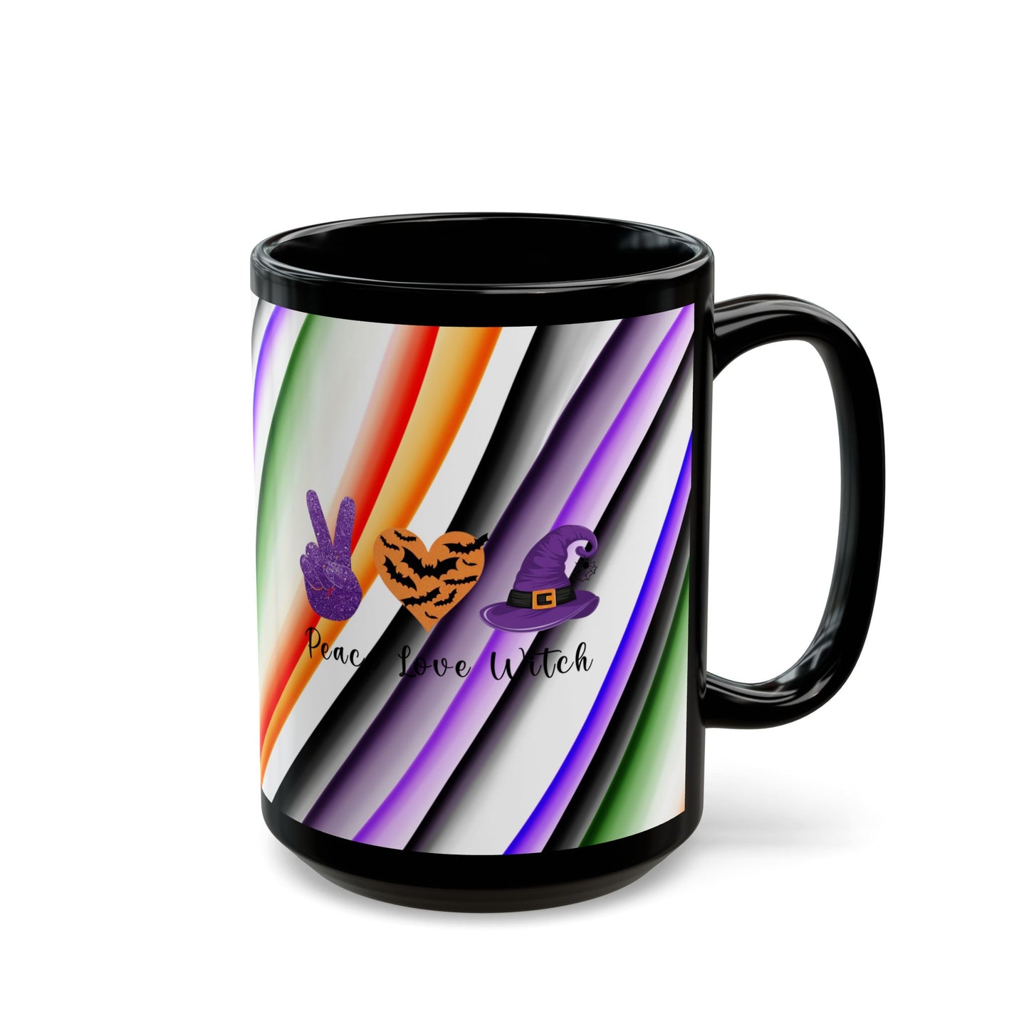 Halloween Theme Black Mug (11oz, 15oz), Peace Loving Halloween Lovers, Coffee, Tea, Hot Chocolate Lovers, Gift Idea for Any Occasion for Anyone