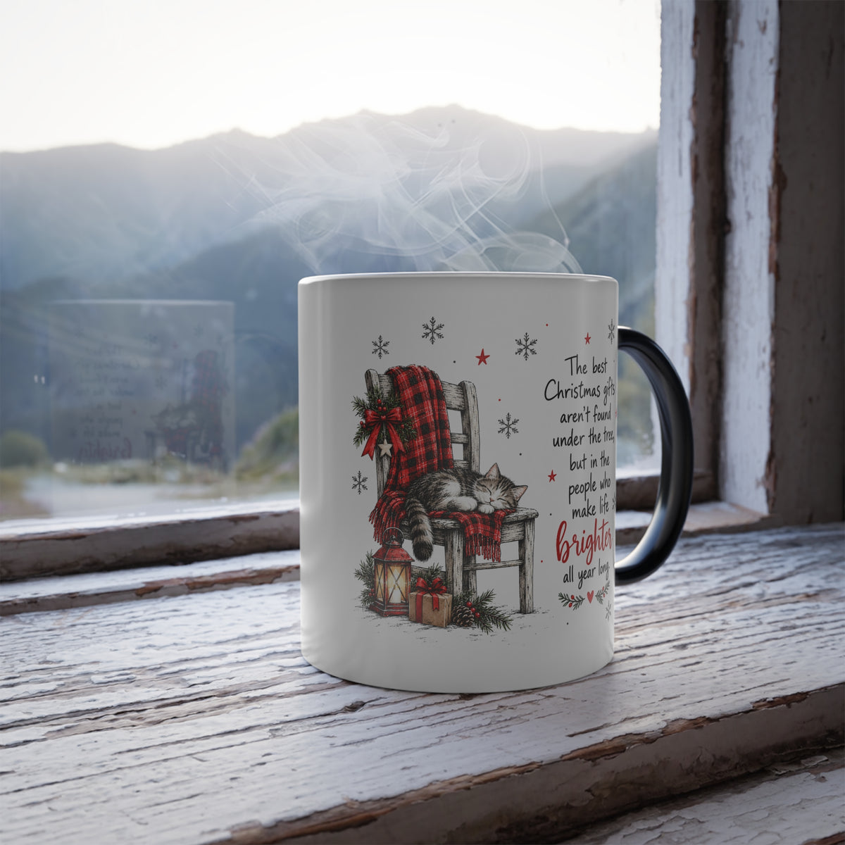Christmas Quote Sleeping Cat on Chair - Color Morphing Mug