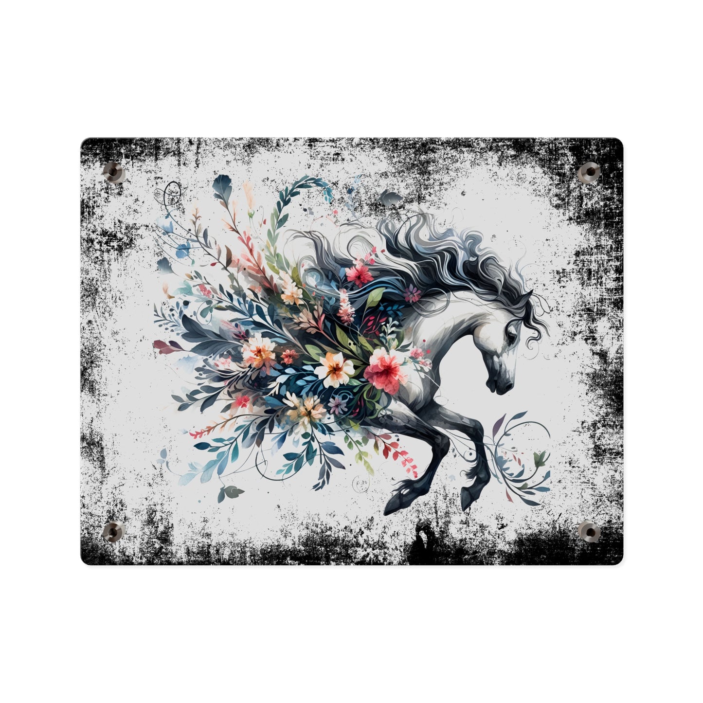Floral Horse Acrylic Wall Art Panel - Modern Home Decor