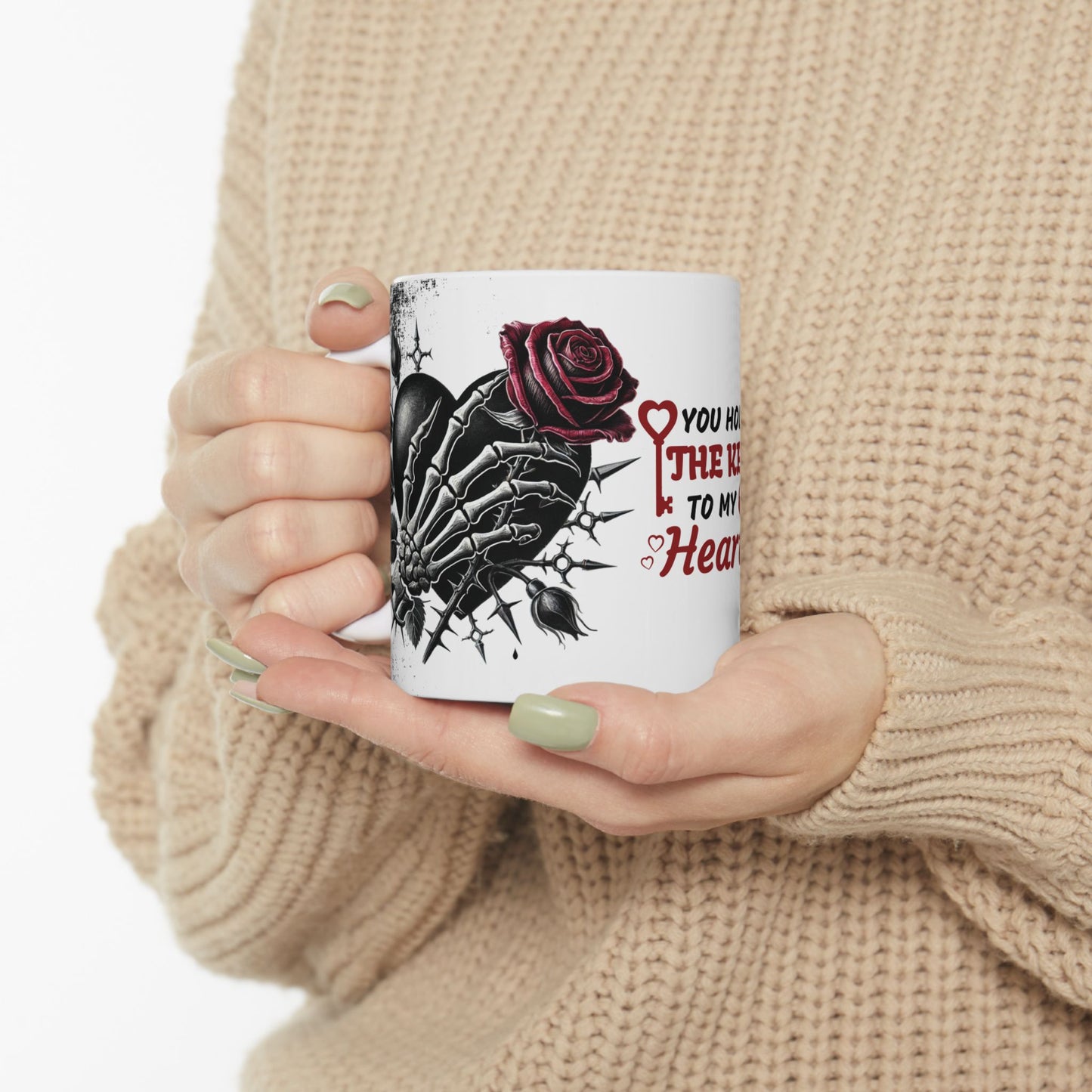 Ceramic Mug "You Hold The Key To My Heart" — Gothic Rose Valentine Coffee Cup (11oz/15oz)