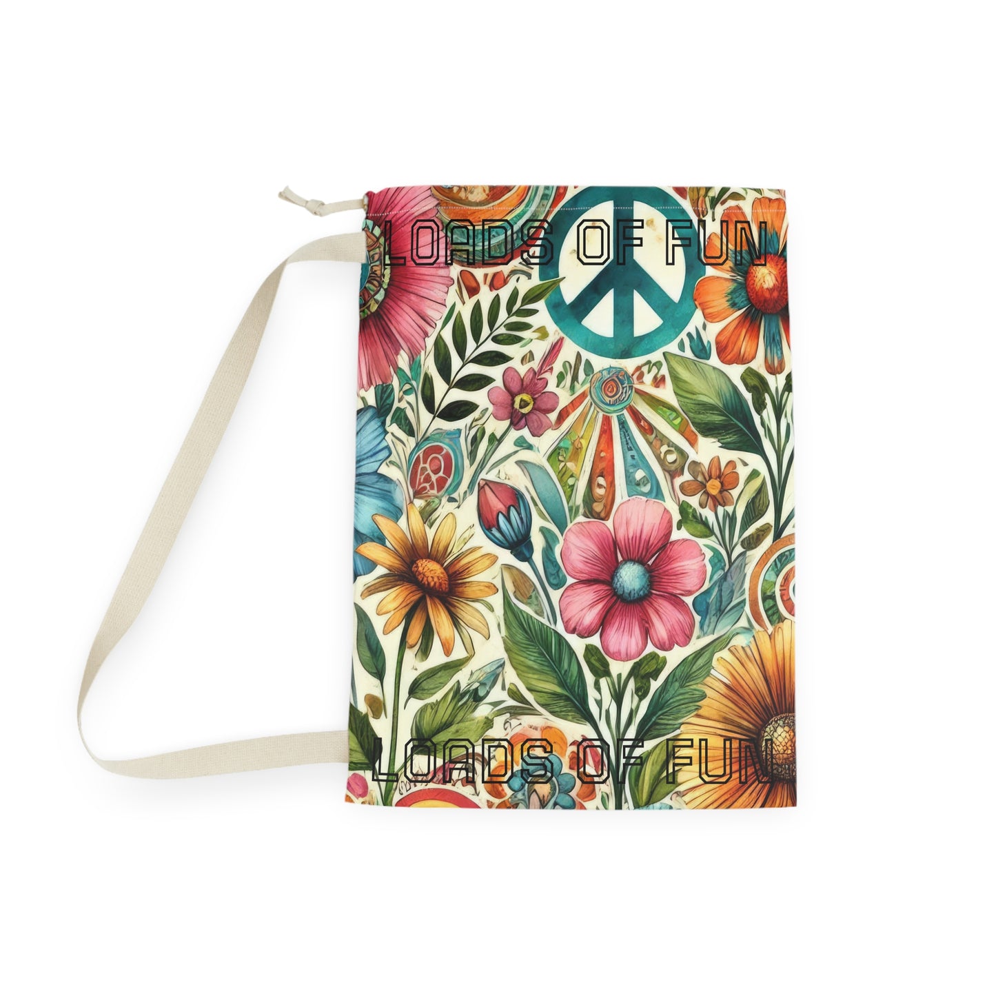 Boho Floral Peace Sign Laundry Bag — 'Loads of Fun' Drawstring Hamper