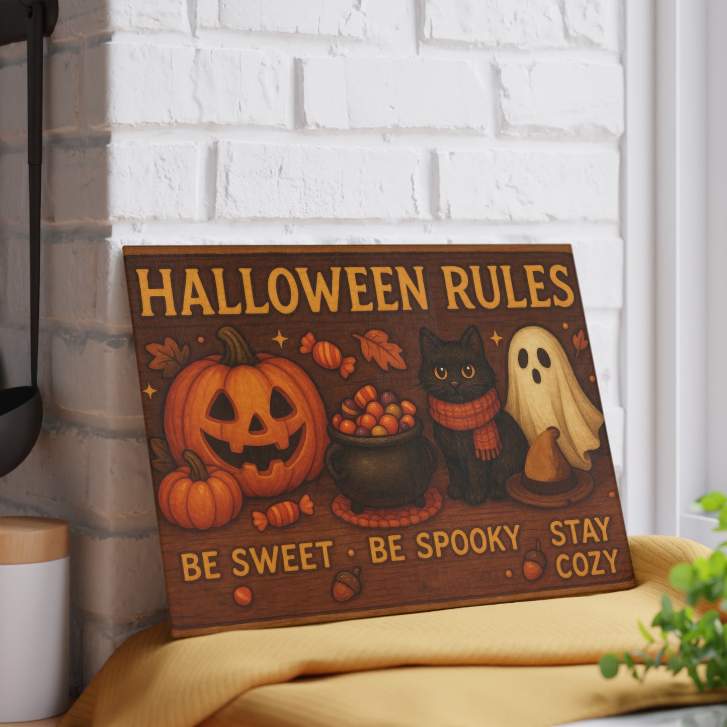 Halloween Rules Glass Cutting Board - Be Sweet, Be Spooky, Stay Cozy