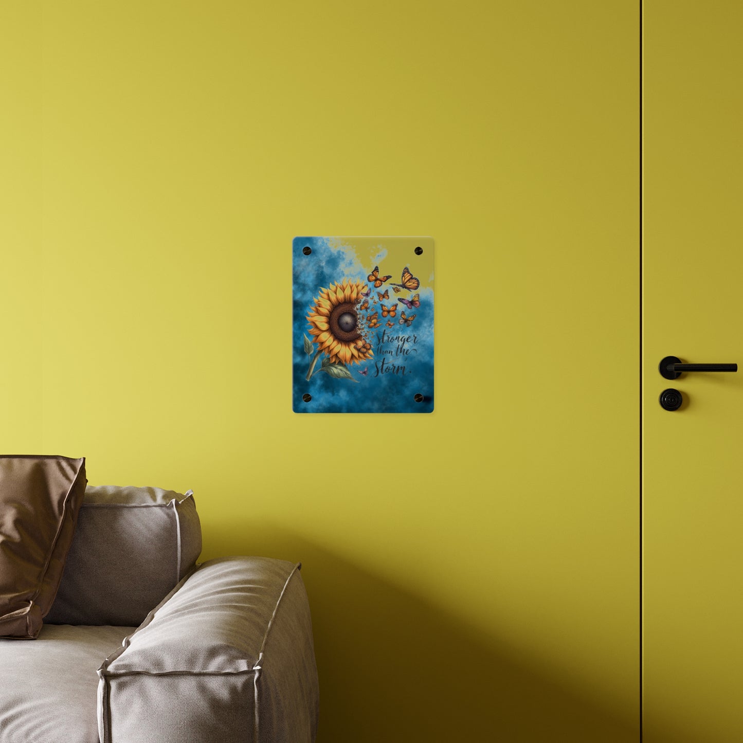 Inspirational Sunflower Acrylic Wall Art Panel - "Stronger Than The Storm"