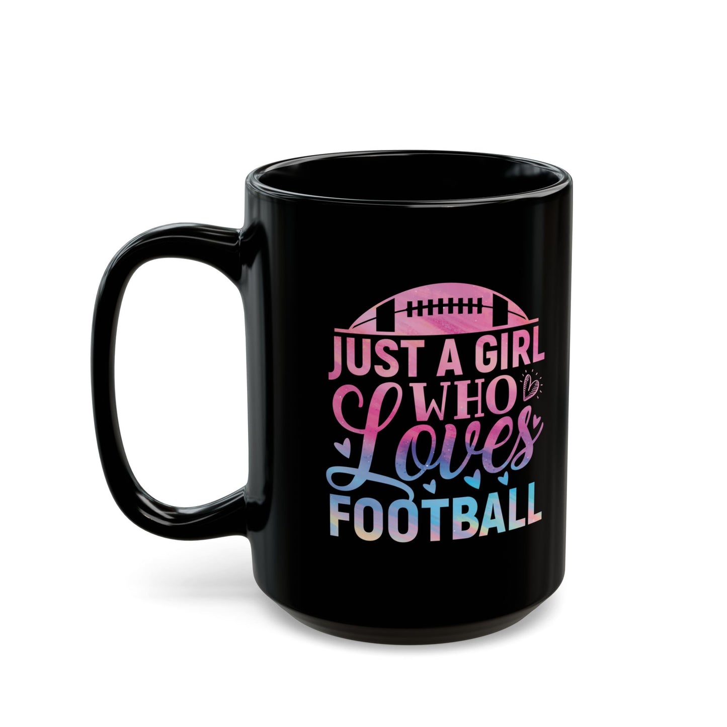 Football Theme for Her Black Mug (11oz, 15oz), Cute Football Quote, Hot Chocolate, Tea, Coffee Lovers, Football Lovers, Great Gift Idea for Any Occasion for Her