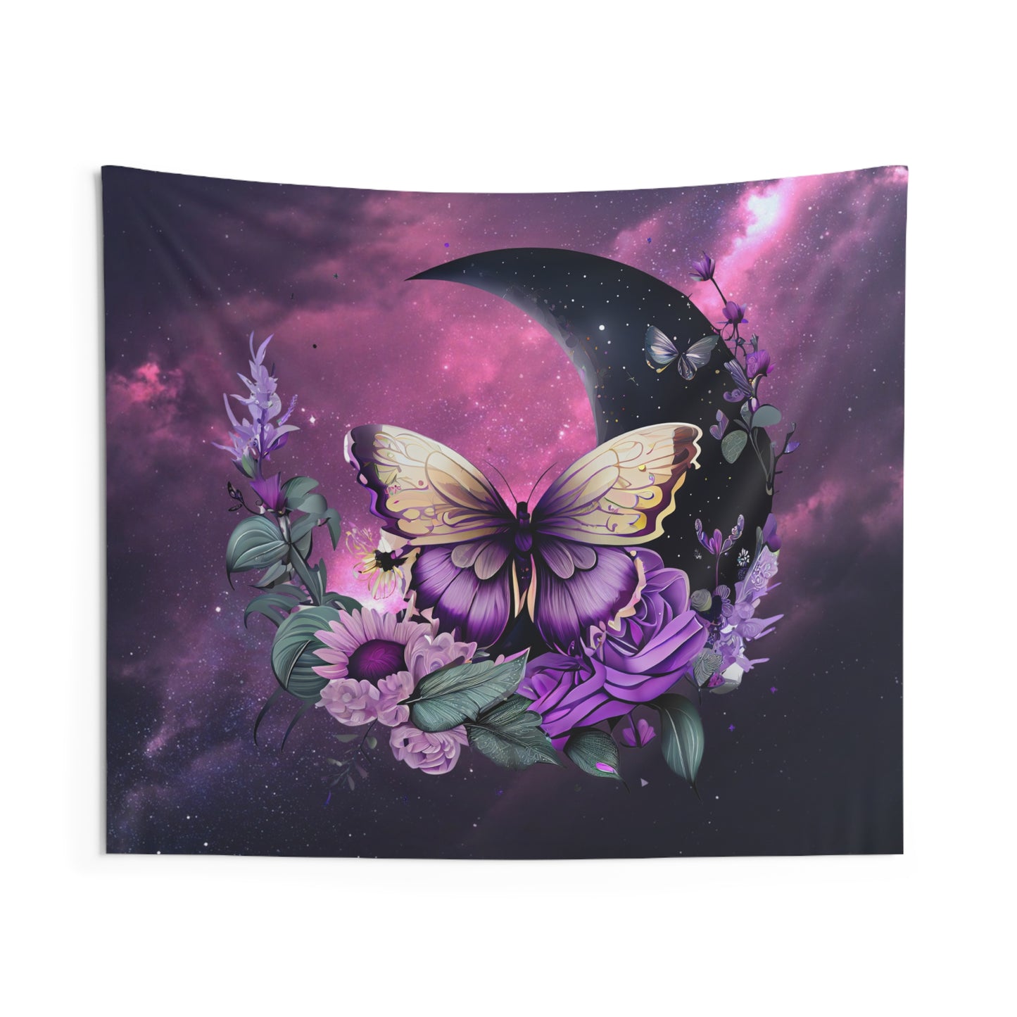 Celestial Butterfly Wall Tapestry | Boho Decor, Nature Art, Bedroom Wall Hanging, Gift for Her, Purple Tapestry