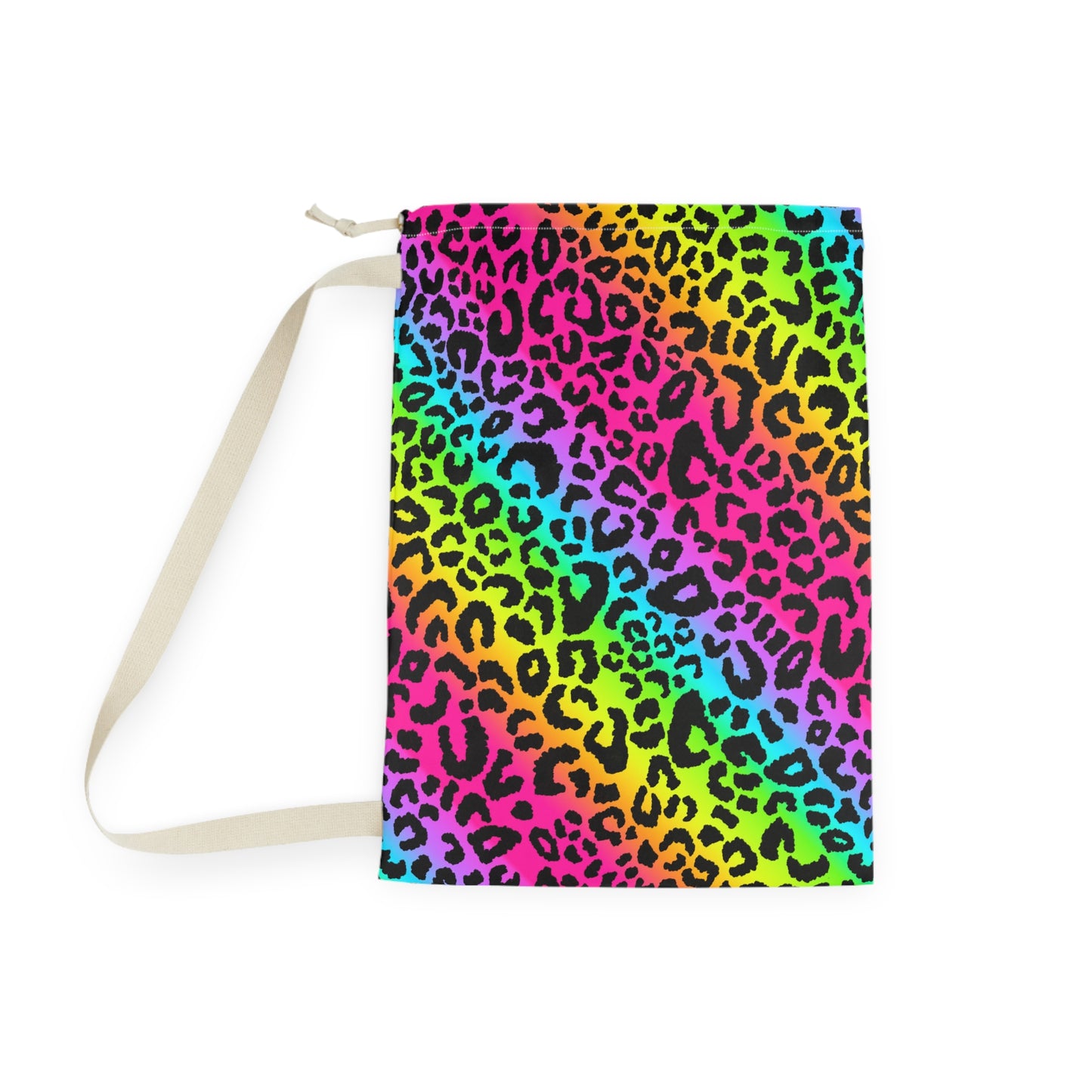 Rainbow Leopard Print Laundry Bag — Bright Neon Animal Print Drawstring Tote for Dorms & Travel
