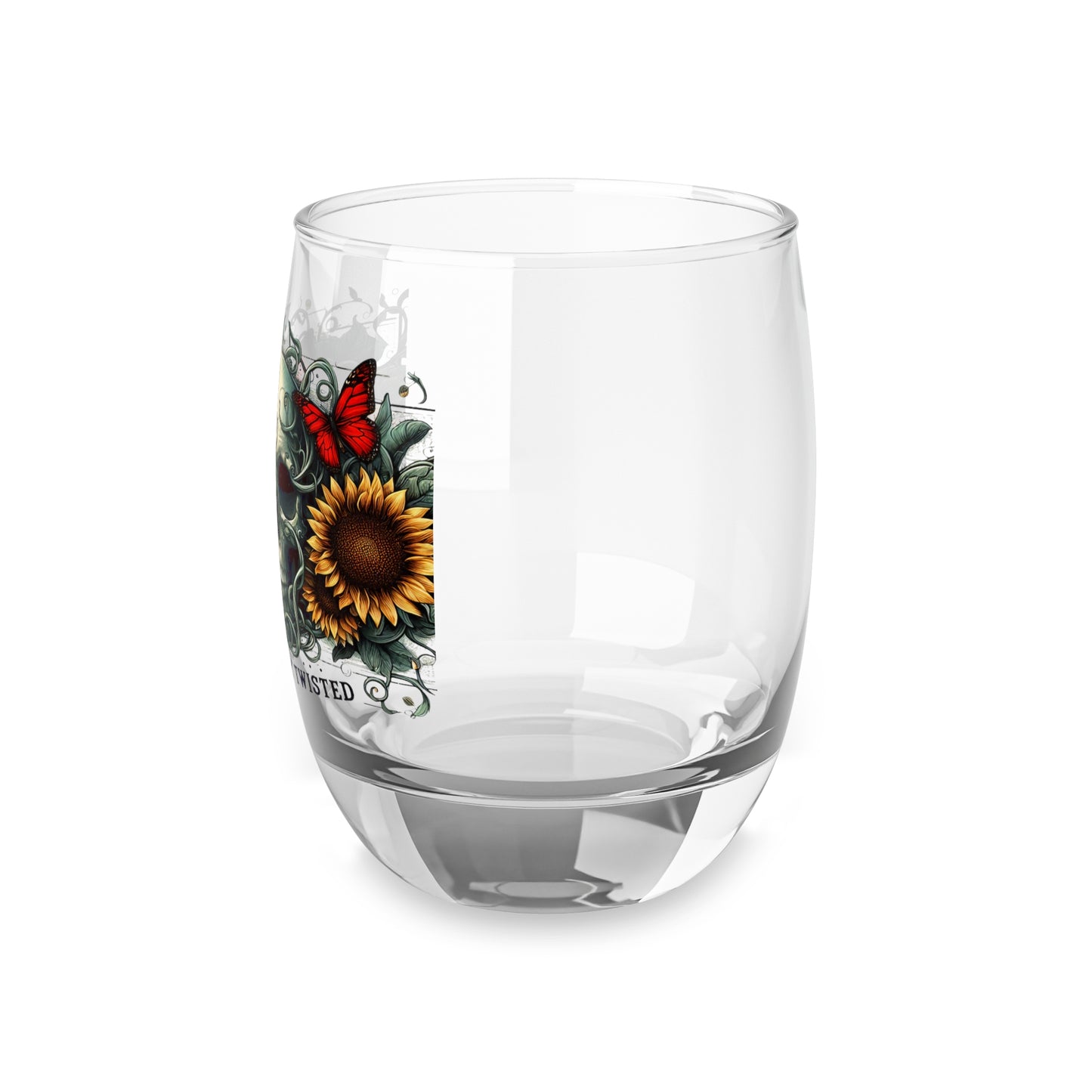 Skull & Sunflower Whiskey Glass 6oz — 'Beautifully Twisted' Glass