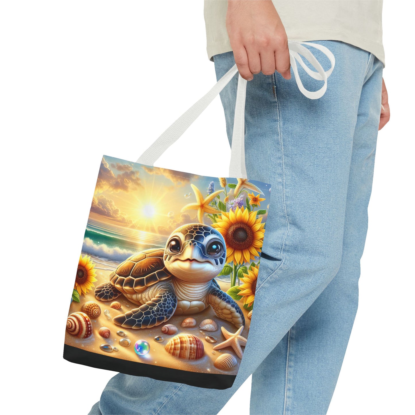 Beachy Turtle Tote Bag | Sea Life AOP Bag | Summer Accessories | Eco-Friendly Vacation Tote | Gift for Ocean Lovers
