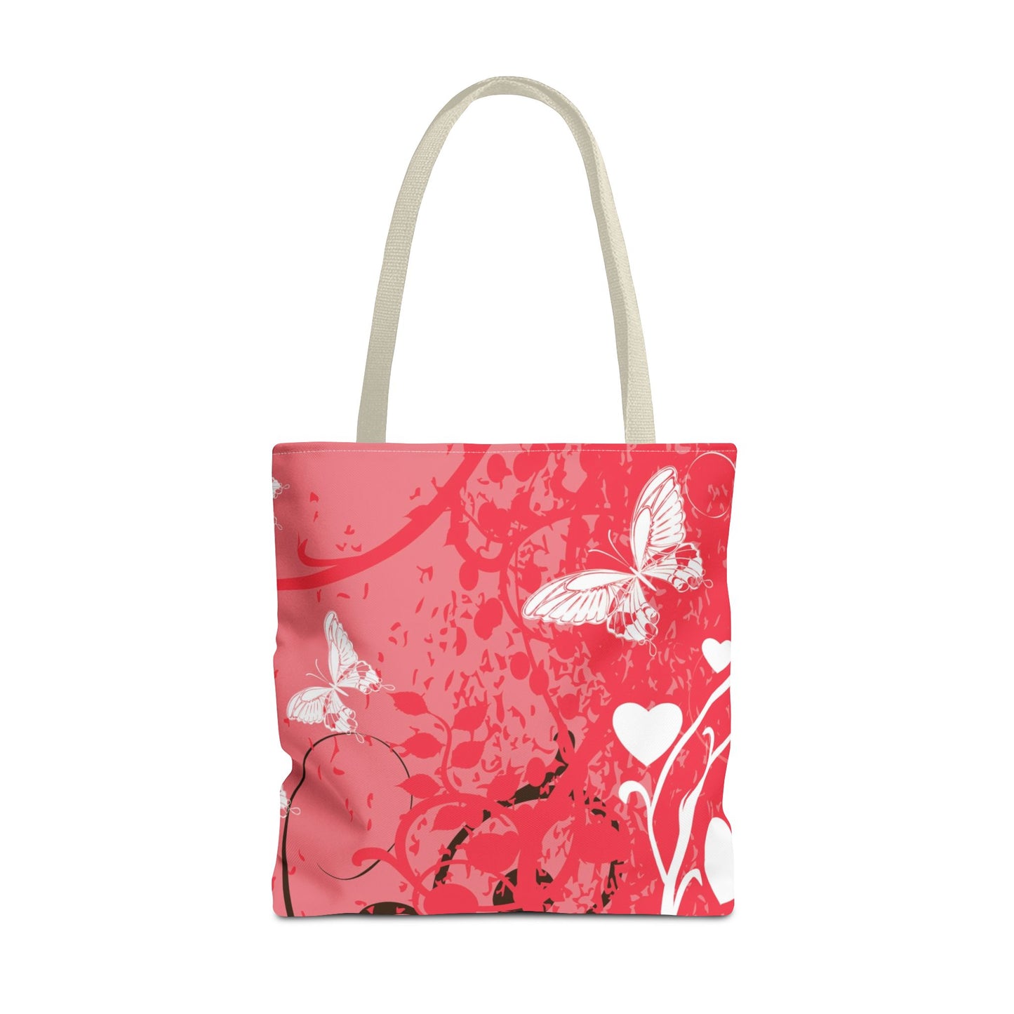 Pink Butterfly Heart Floral Abstract Fashionable Tote Bag (AOP), Stylish, Gift Idea for Birthdays, Holidays, Any Occasion for Anyone