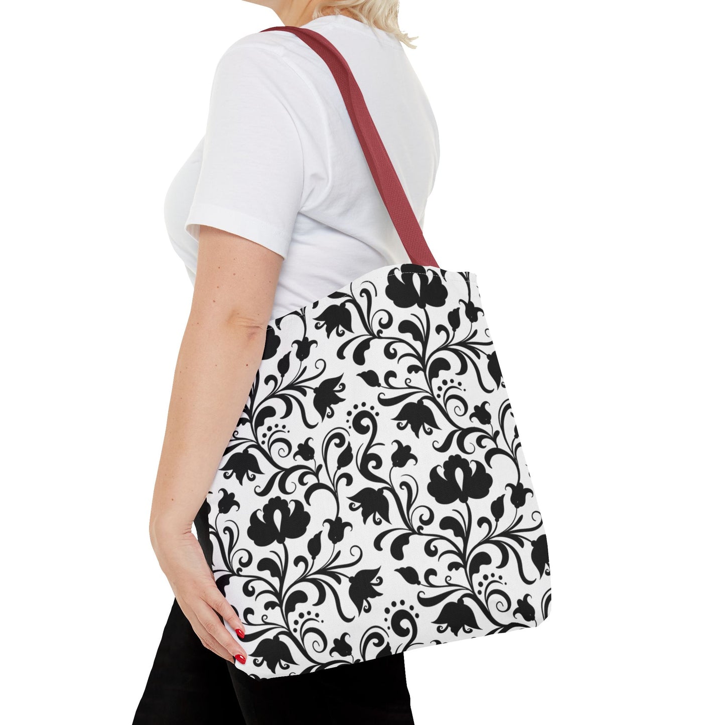 Black and White Floral Tote Bag - Stylish AOP Fashion Everyday Gift