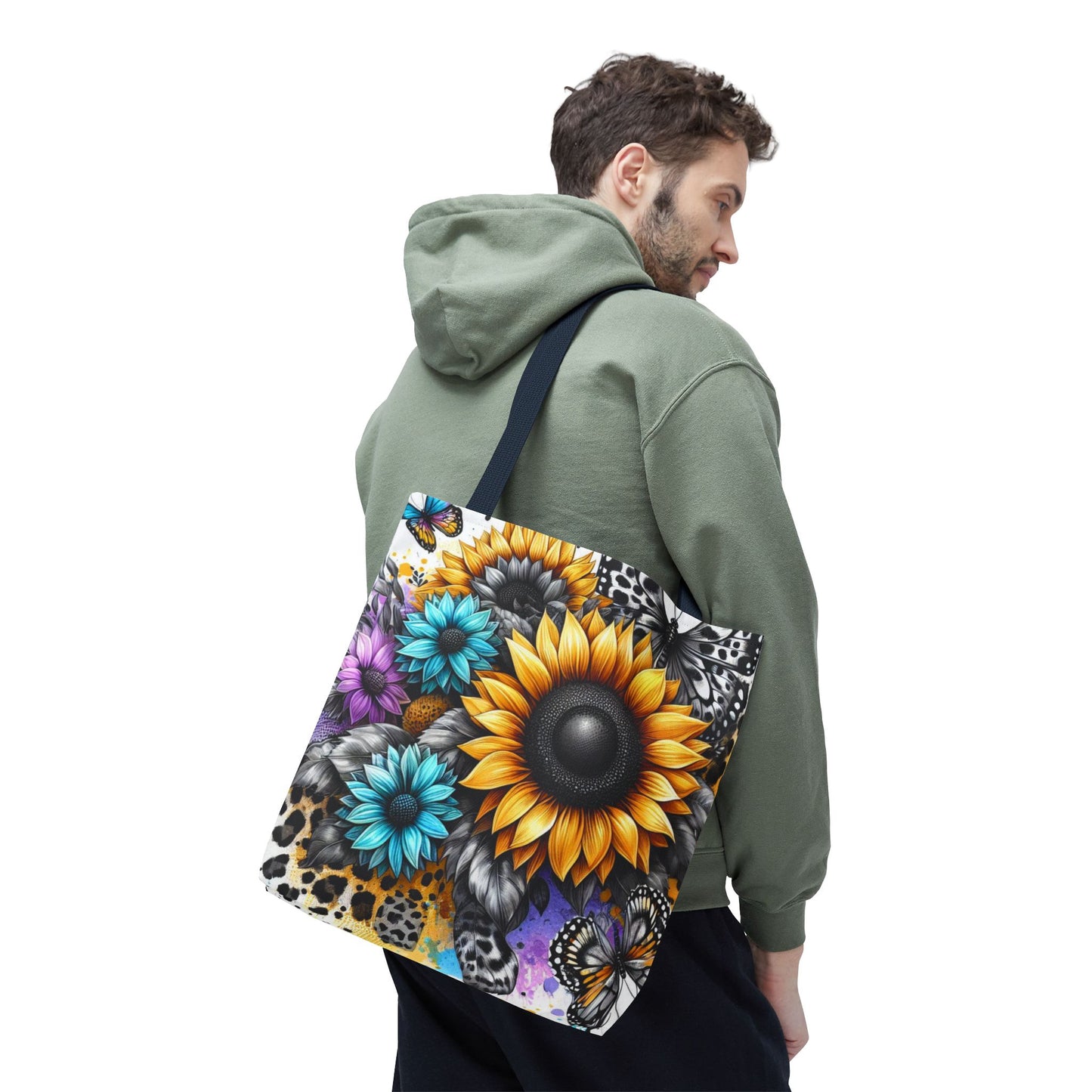 Sunflower & Butterfly Tote Bag — Colorful Floral All-Over Print