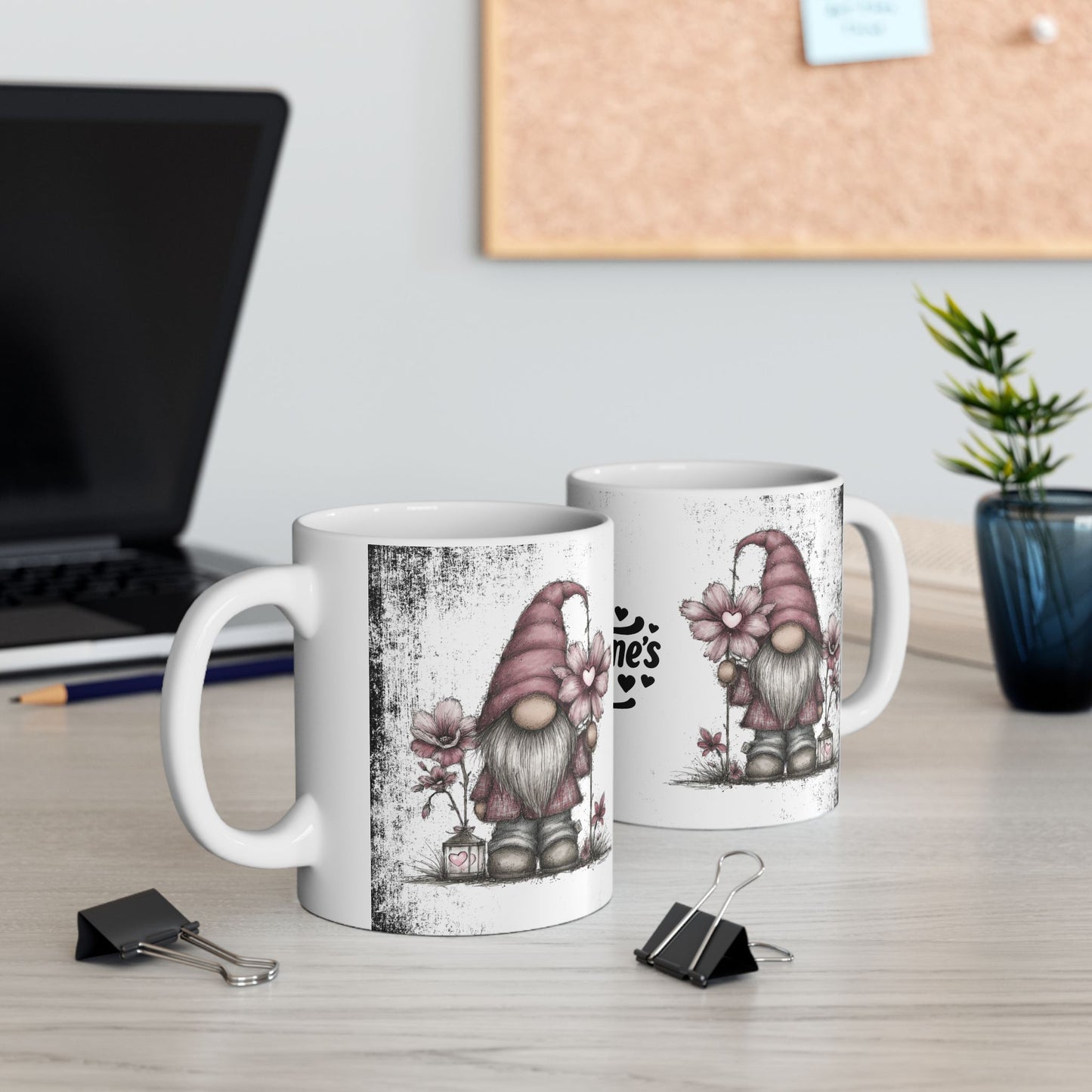 Ceramic Gnome Floral Mug "Happy Valentine's Day" — Happy Valentine’s Day 11oz/15oz