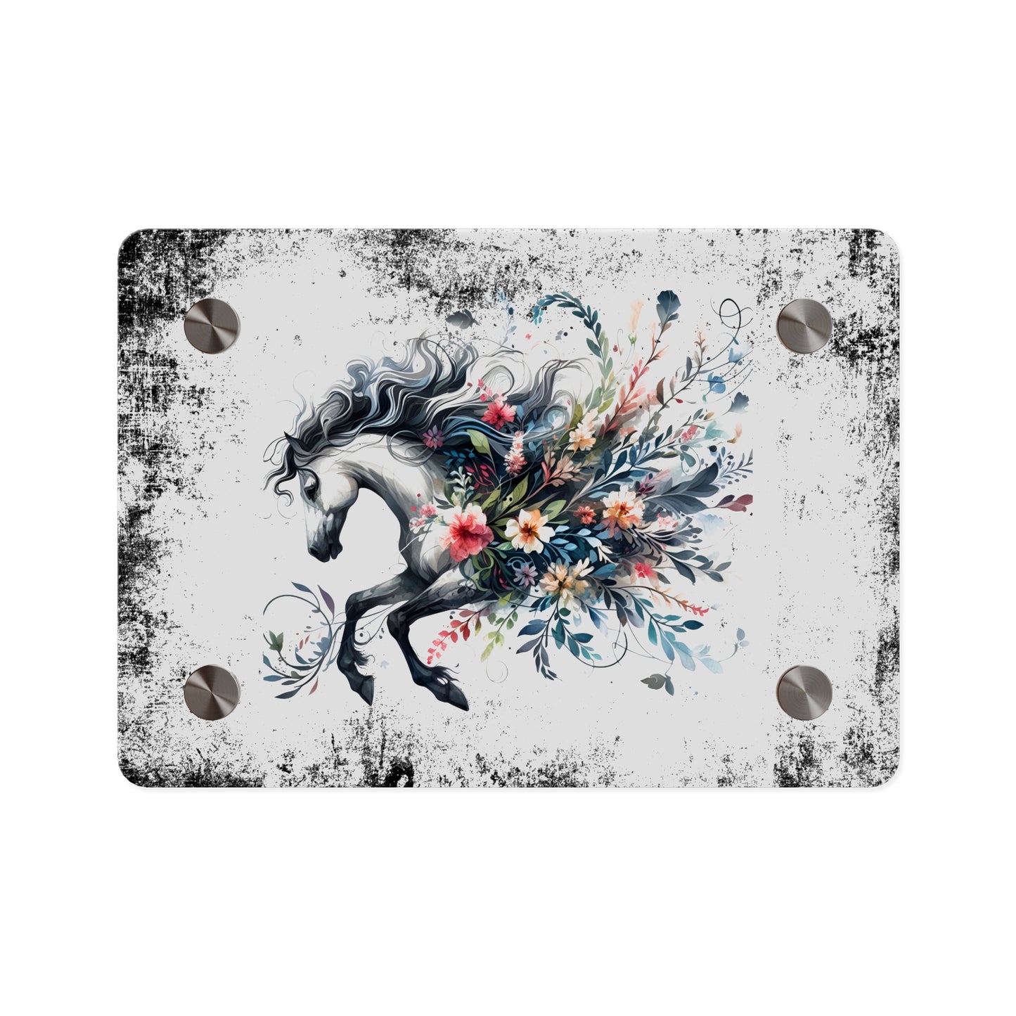 Floral Horse Acrylic Wall Art Panel - Modern Home Decor