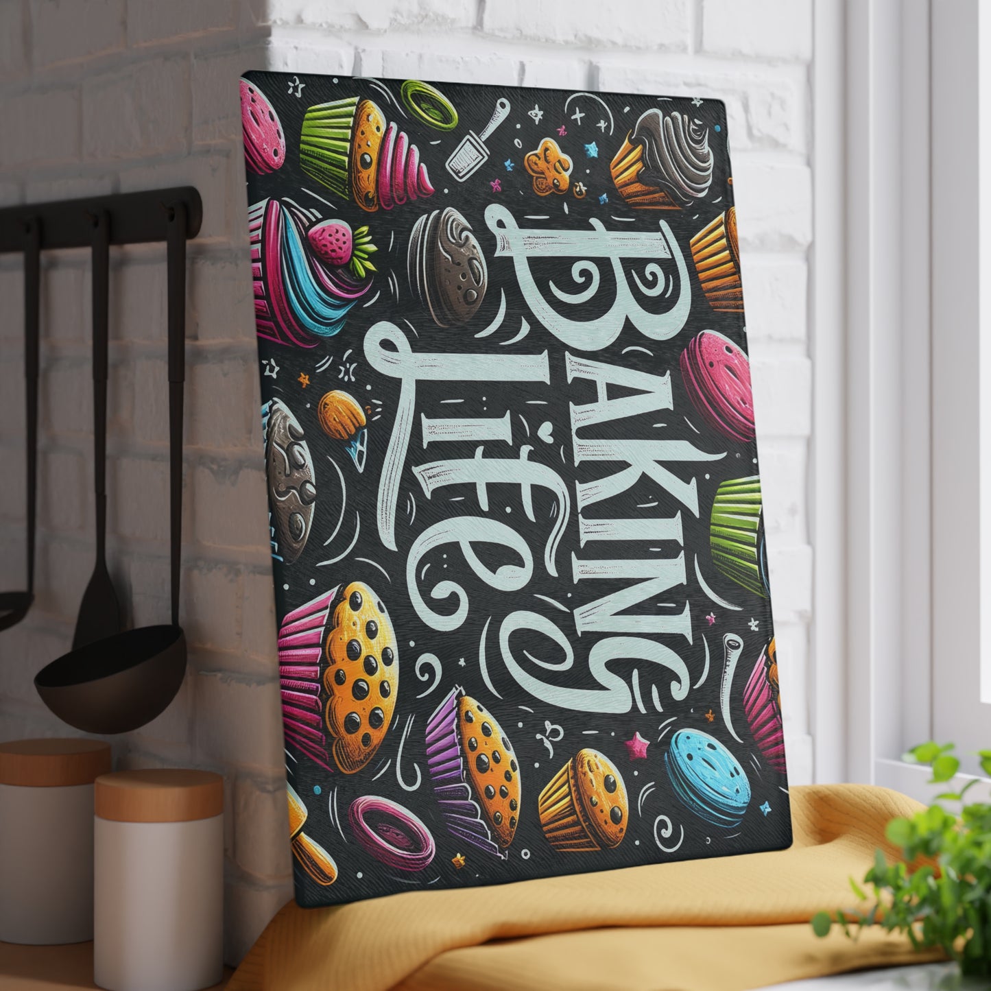 Baking Life Glass Cutting Board - Colorful Culinary Art for Baking Enthusiasts