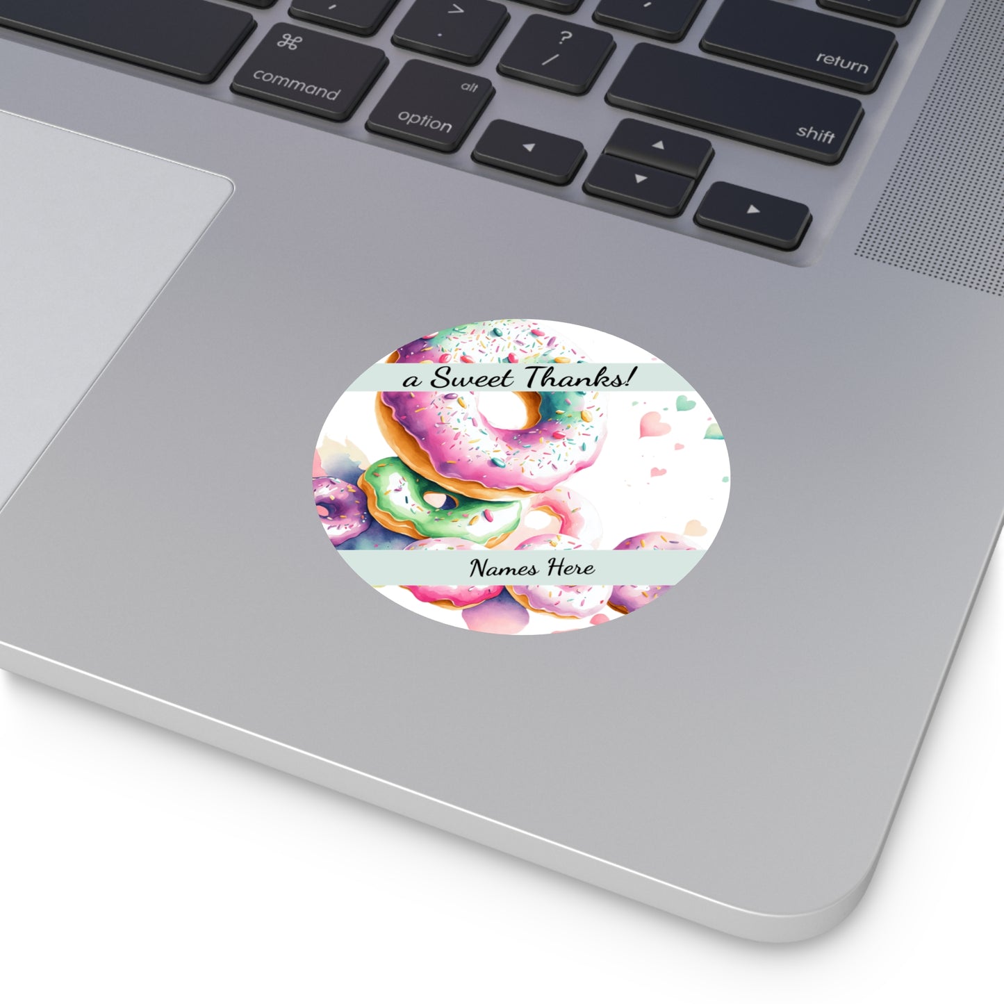 Sample Personalized Donut Round Vinyl Stickers | Sweet Thanks, Gift Labels, Party Favors, Wedding Decor, Custom Stickers