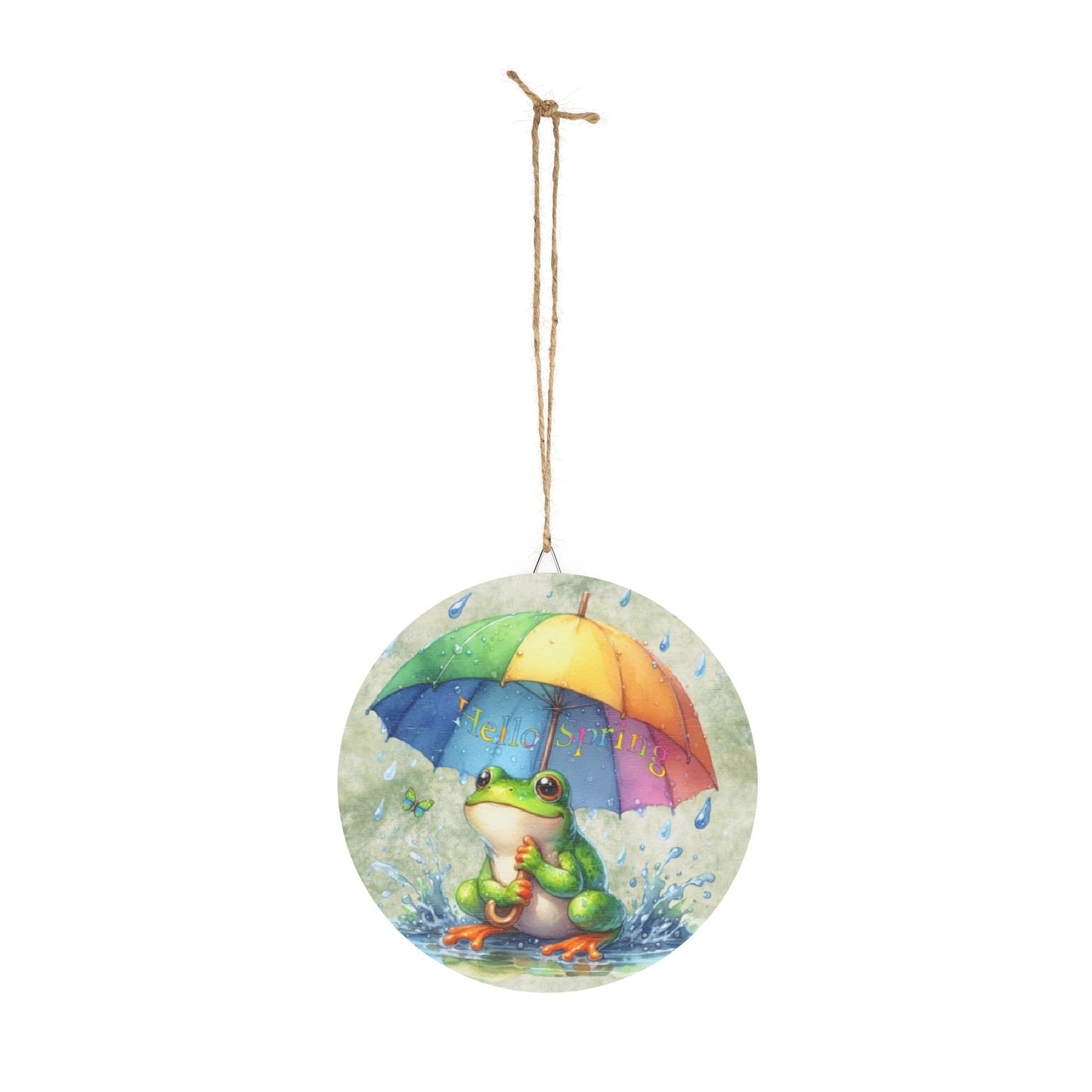 Spring Themed Rustic Charm Wood Sign for Home - 'Hello Spring' Rustic Charm Decor with Frog and Umbrella