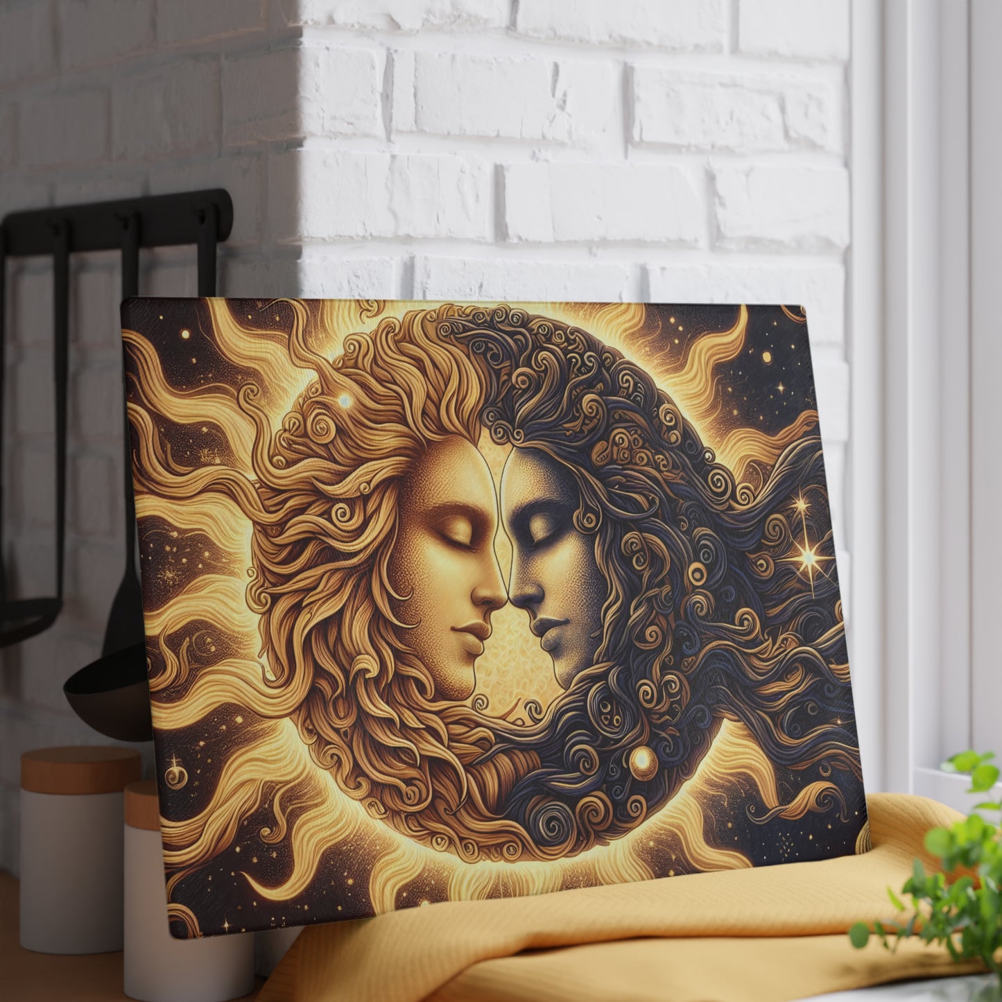 Celestial Sun & Moon Glass Cutting Board