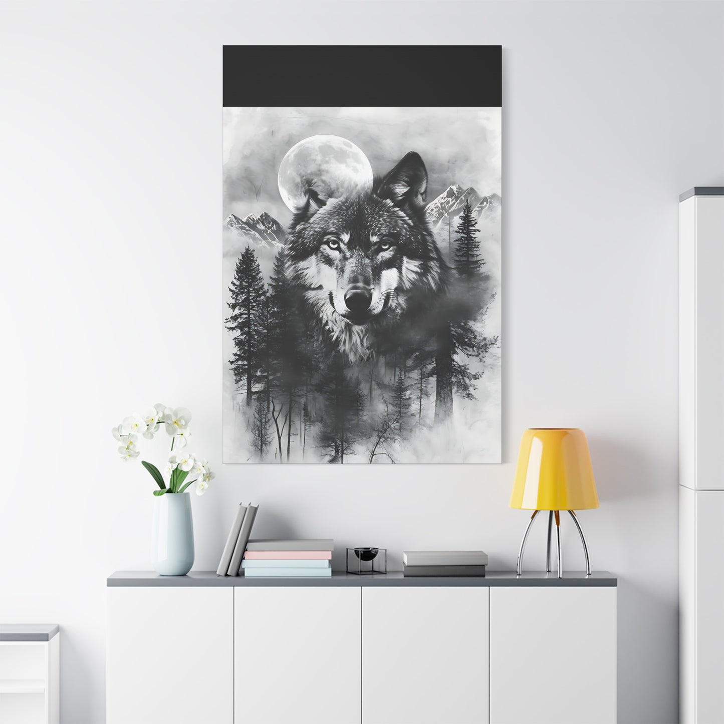 Majestic Wolf Canvas Wall Art - Black and White Wilderness Decor