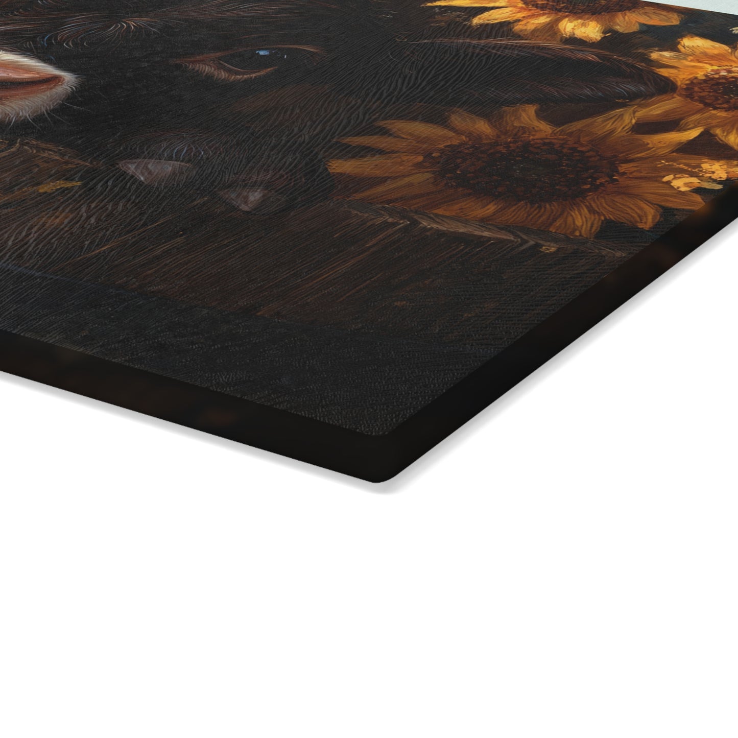 Sunflower Cow Glass Cutting Board - Farmhouse Kitchen Decor