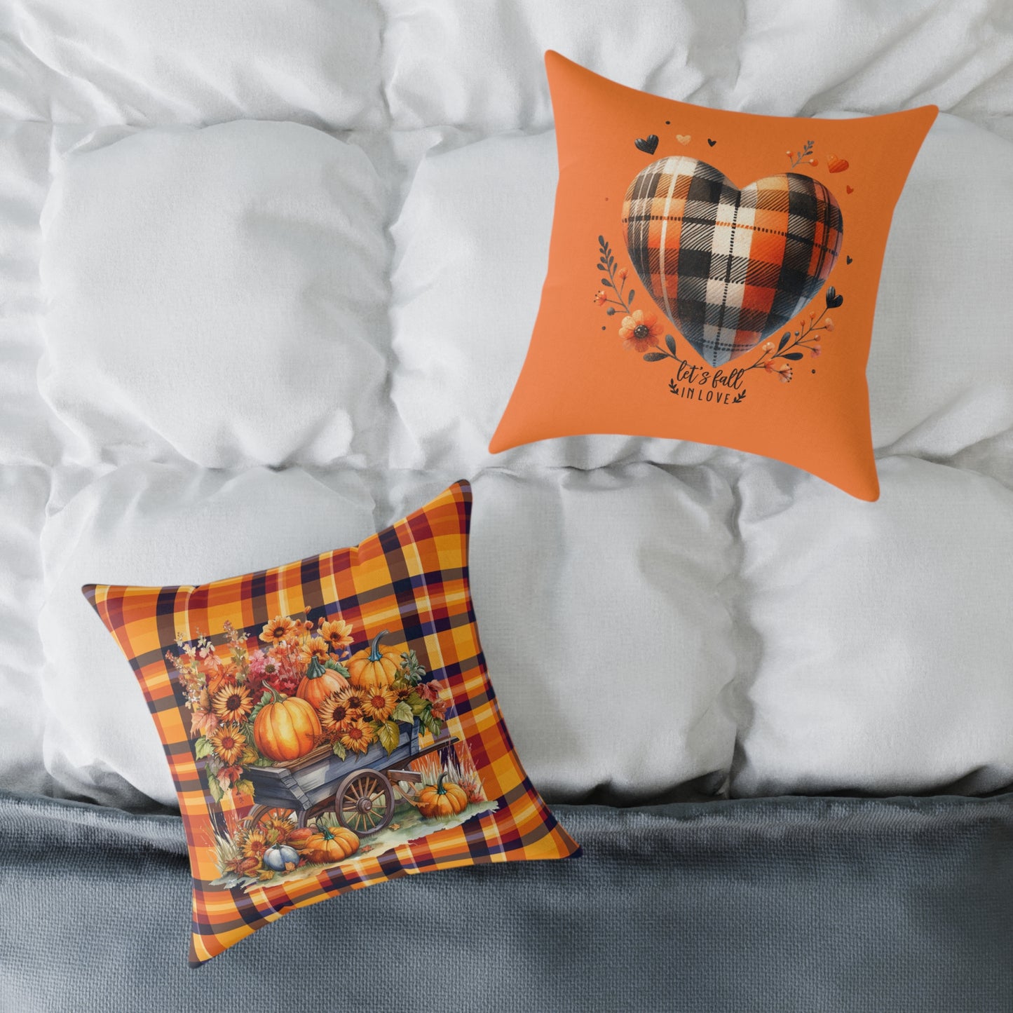 Fall Theme Square Poly Canvas Pillow, Beautiful Two-Sided Fall Theme and Fall Quote Decor for Home or Office, Stylish Accent for Any Room