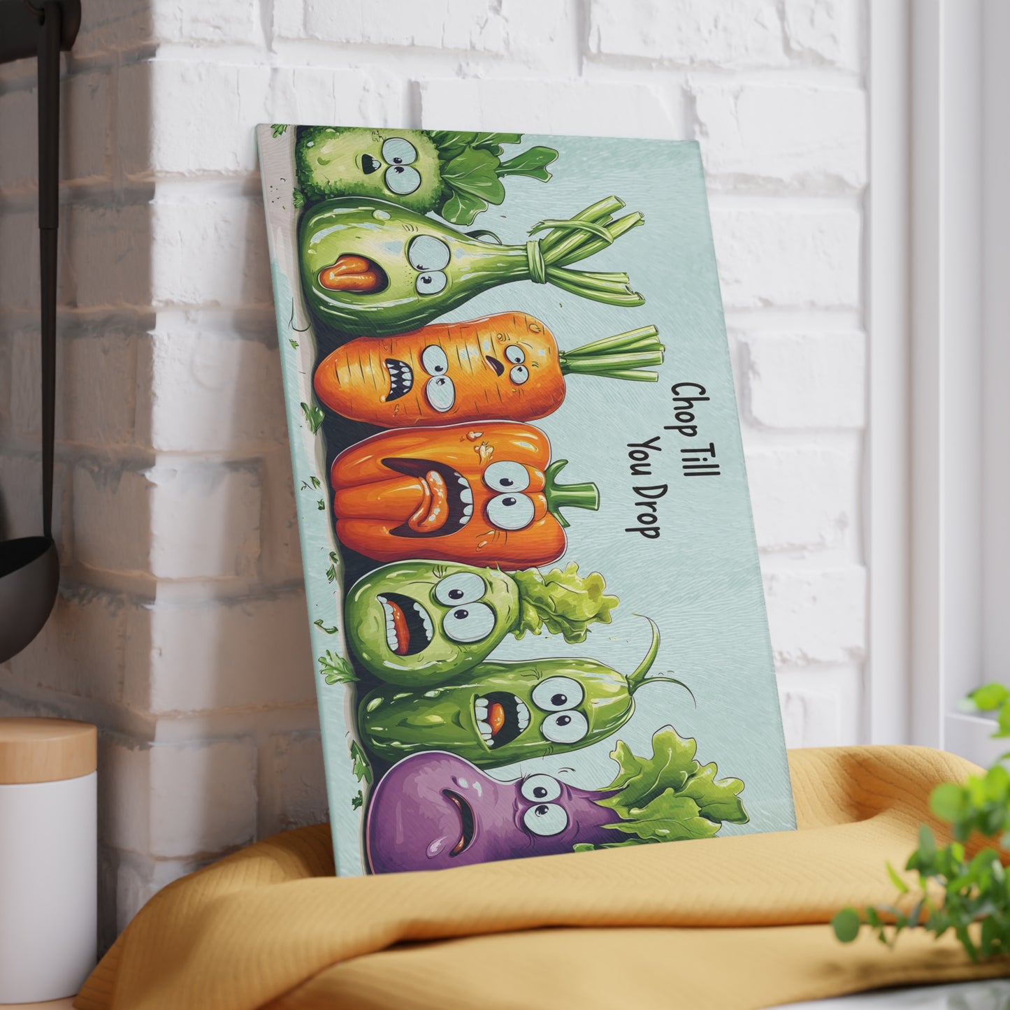 Funny Vegetable Glass Cutting Board - 'Chop Till You Drop' Design