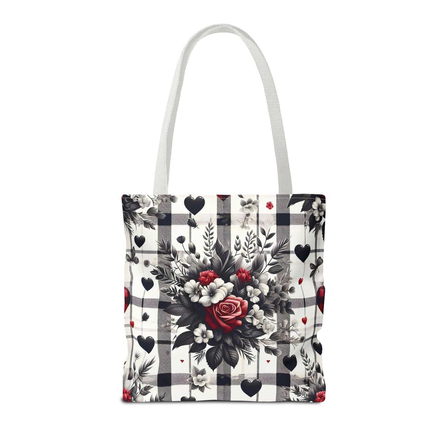 Stylish Valentine Plaid Flower Heart Tote Bag