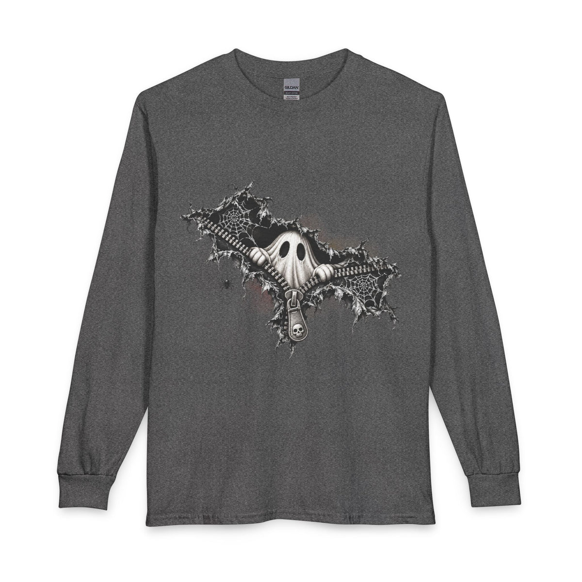 Gothic Ghost Peeping Through Zipper Long Sleeve T-Shirt