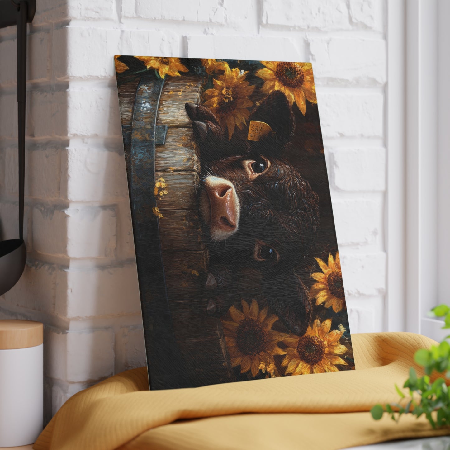 Sunflower Cow Glass Cutting Board - Farmhouse Kitchen Decor