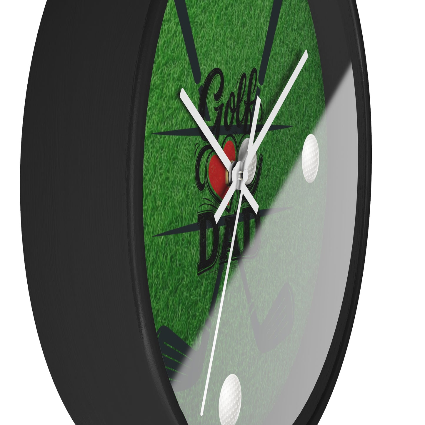 Golf Dad Wall Clock - Green Turf with Golf Ball & Clubs Father's Day Clock