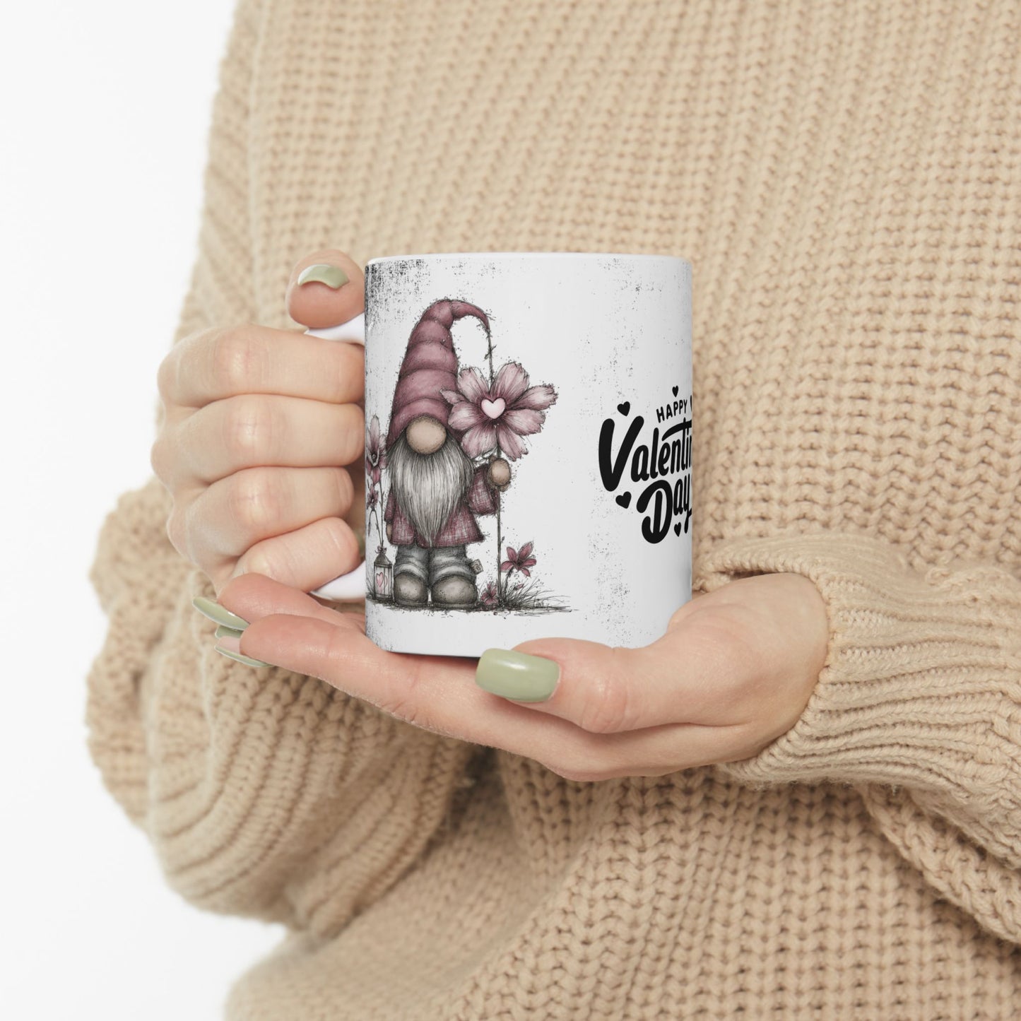 Ceramic Gnome Floral Mug "Happy Valentine's Day" — Happy Valentine’s Day 11oz/15oz
