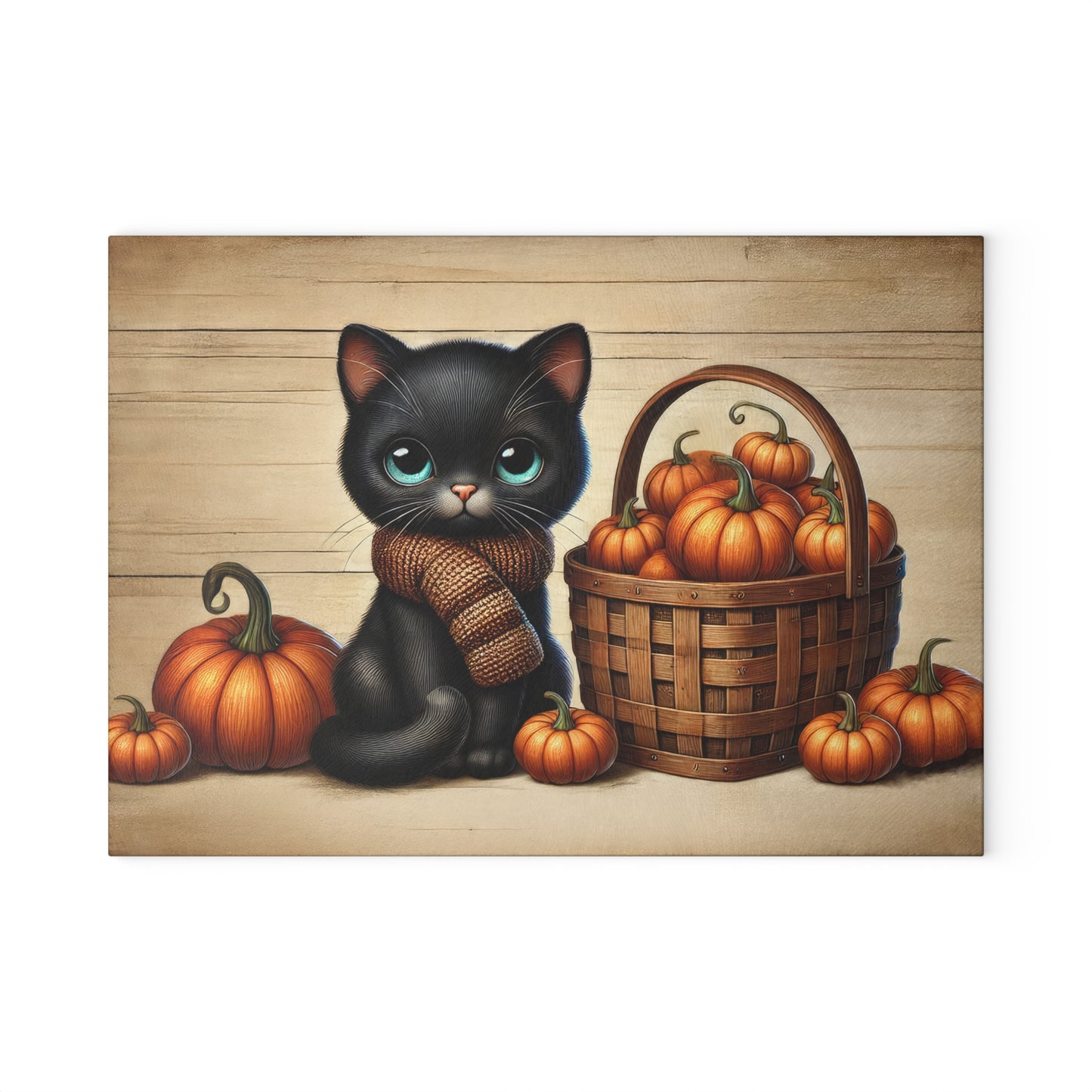 Cute Black Cat Pumpkin Glass Cutting Board - Perfect for Fall Cooking & Home Decor