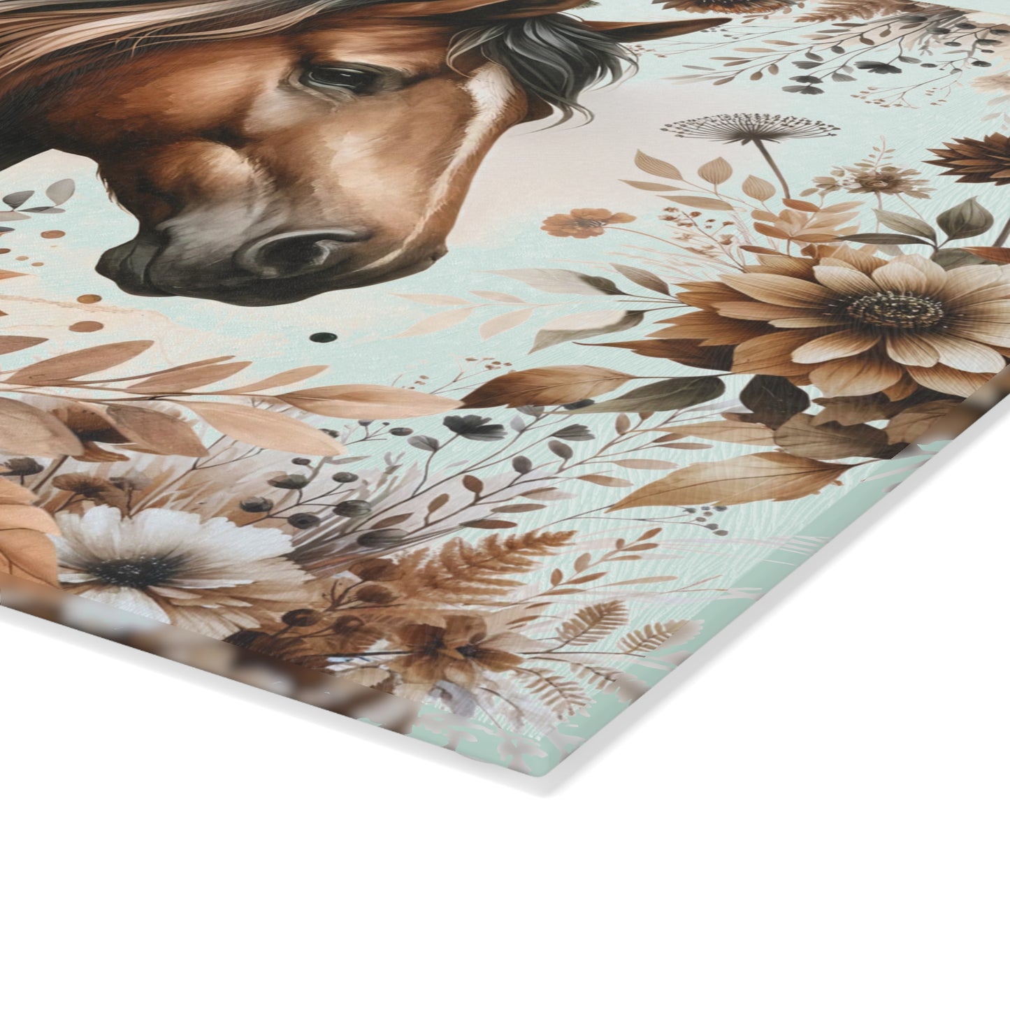 Equestrian Floral Glass Cutting Board - Perfect for Horse Lovers and Kitchen Decor