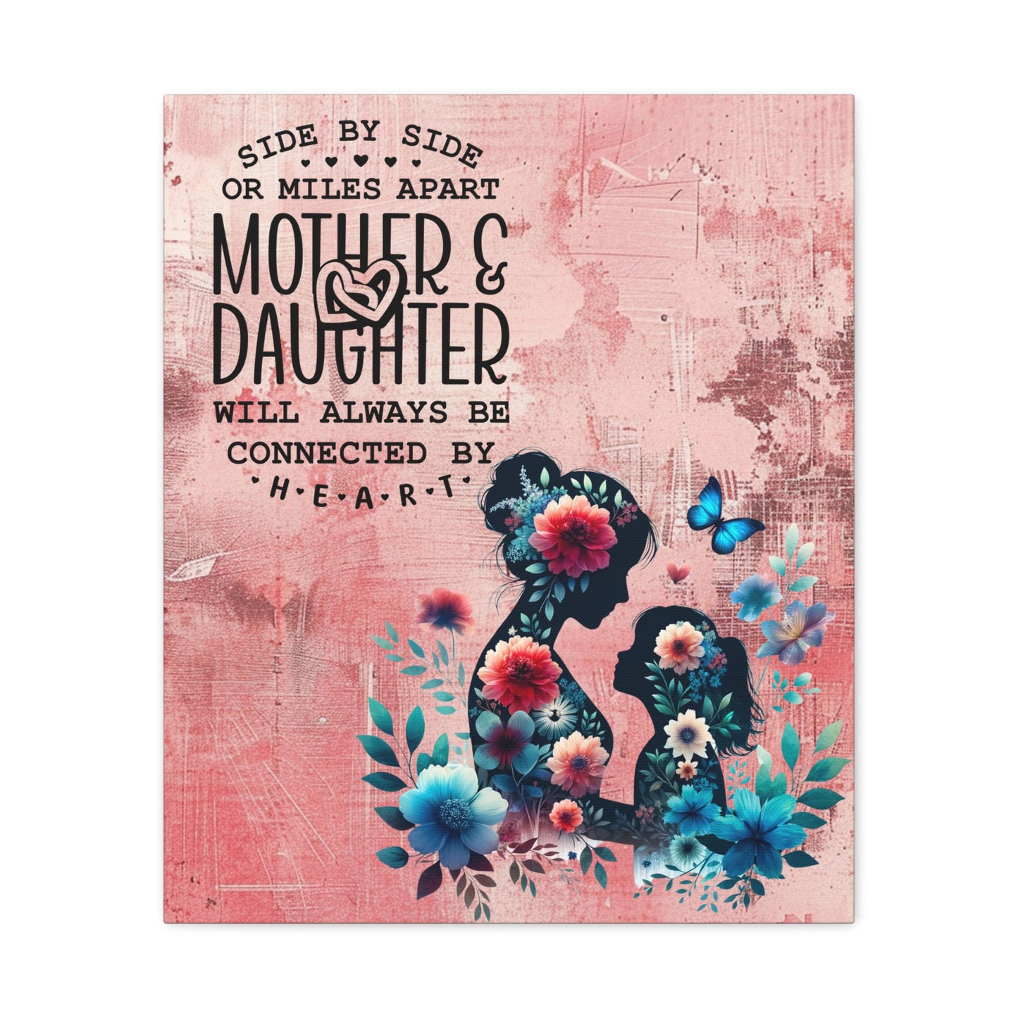 Mother-Daughter Love With Floral And Butterfly Canvas Wall Art Print