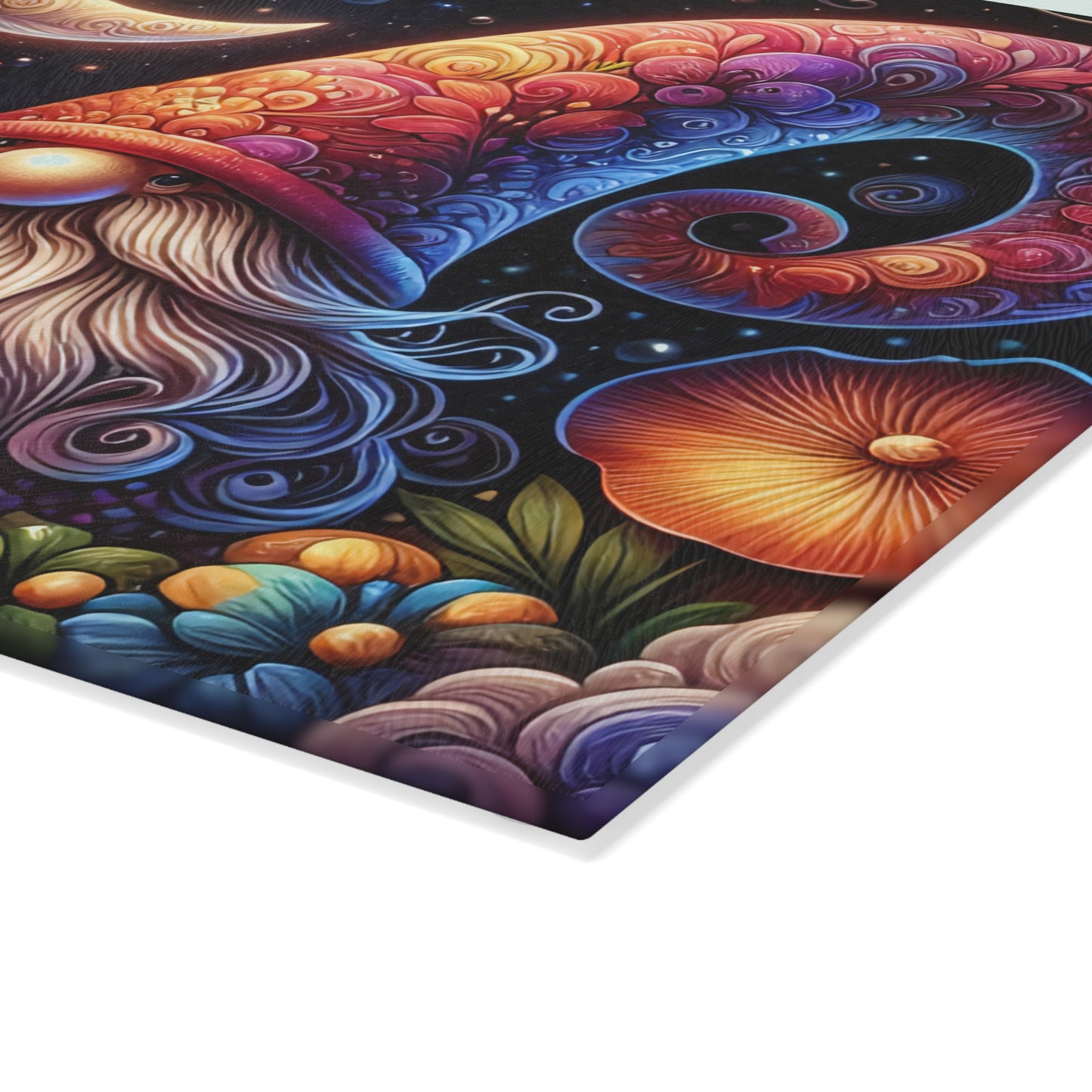 Whimsical Gnome Glass Cutting Board - Colorful Kitchen Decor