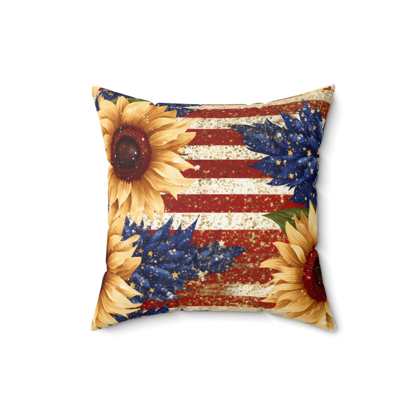 Patriotic With Sunflowers Holiday Spun Polyester Square Pillow, Festive Decor for Home or Office, Accent for Any Room