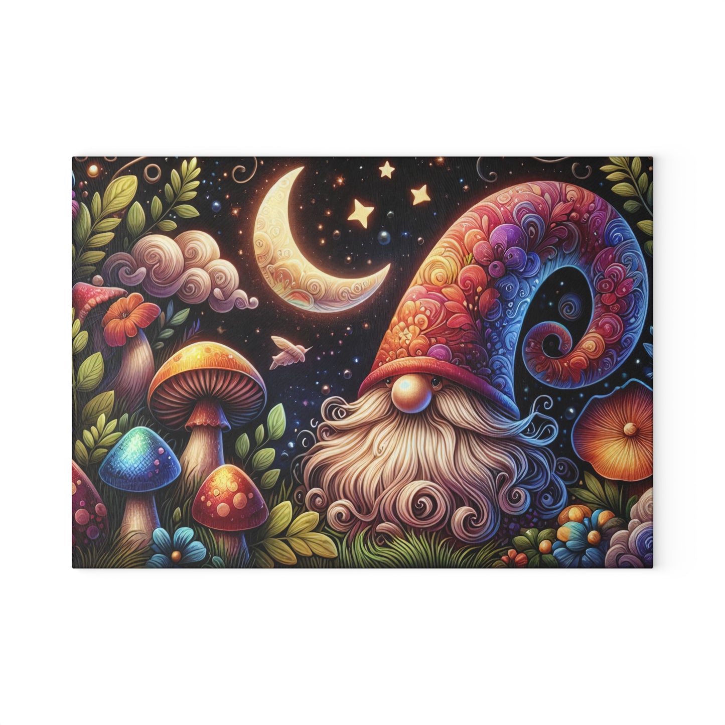 Whimsical Gnome Glass Cutting Board - Colorful Kitchen Decor