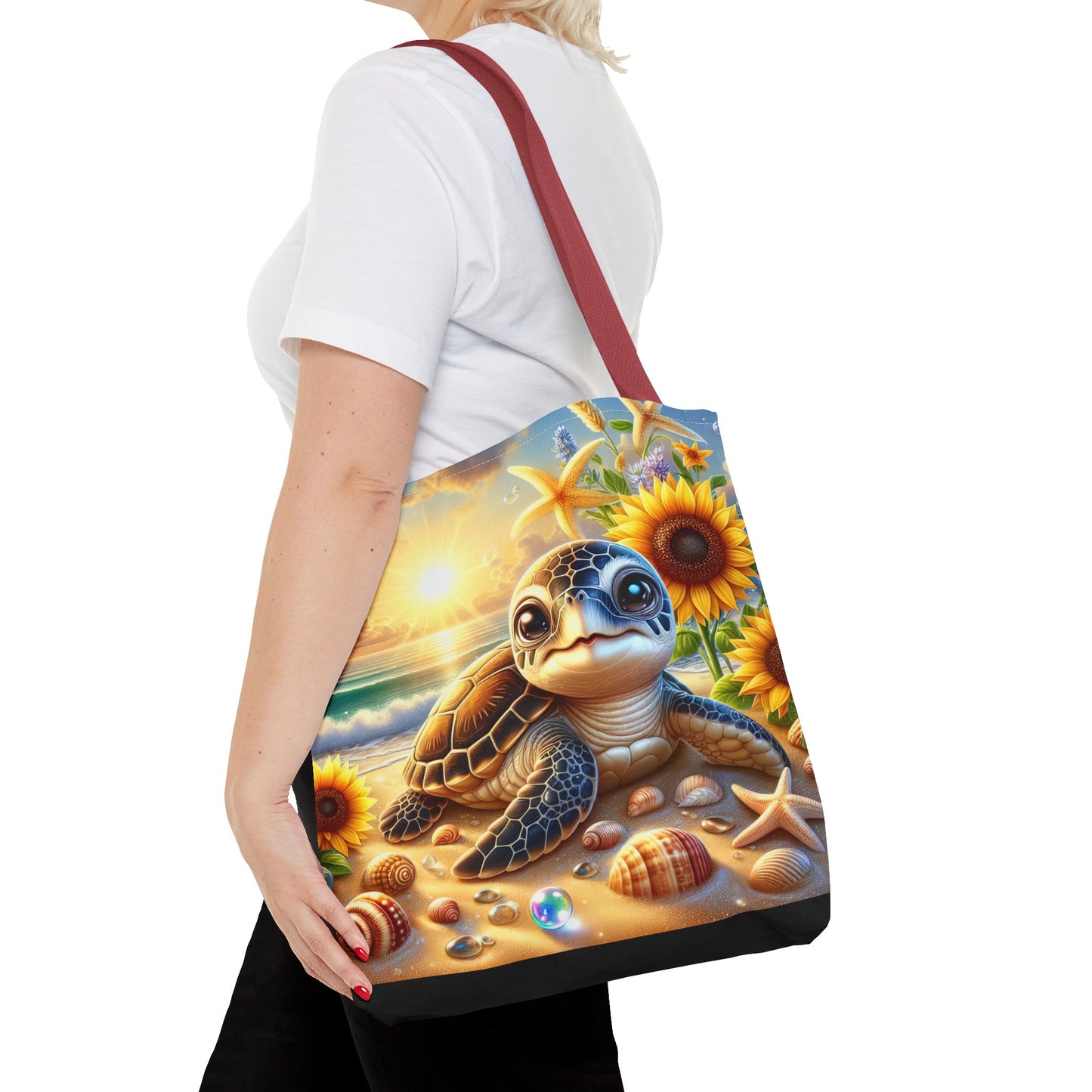 Beachy Turtle Tote Bag | Sea Life AOP Bag | Summer Accessories | Eco-Friendly Vacation Tote | Gift for Ocean Lovers