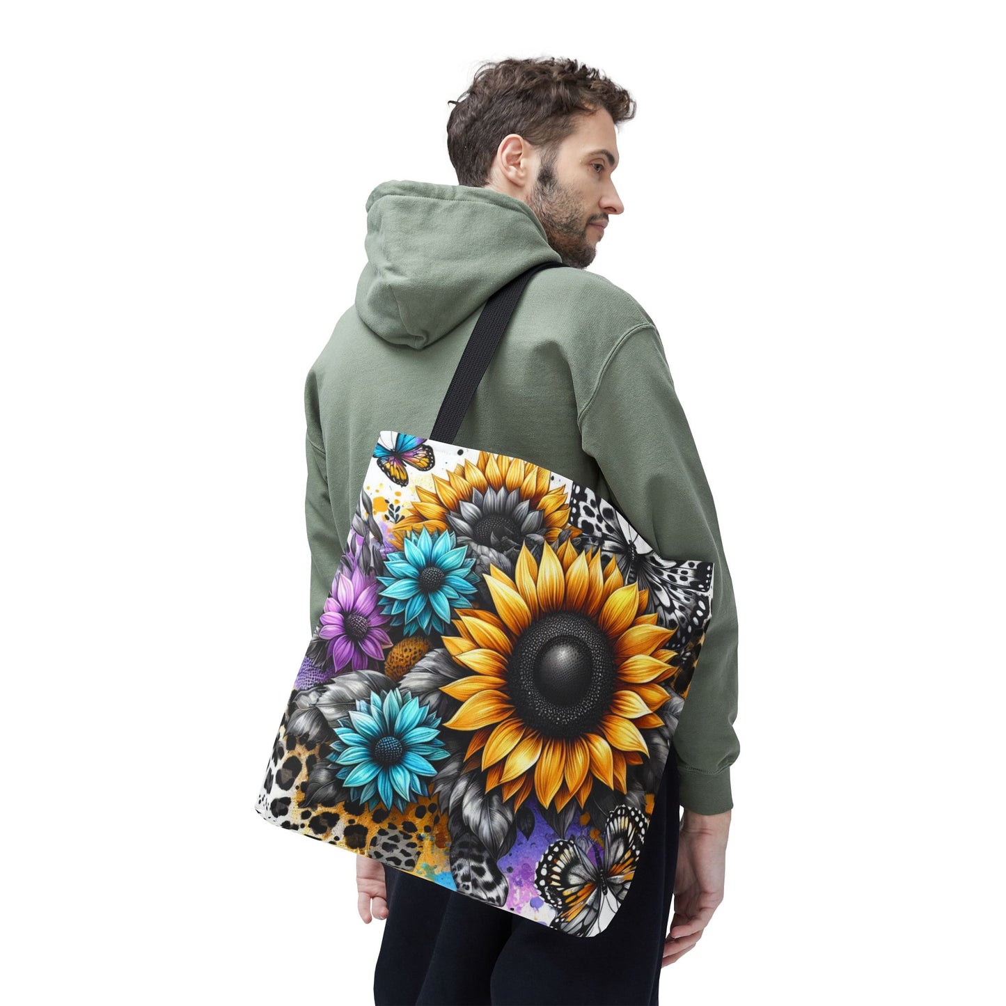 Sunflower & Butterfly Tote Bag — Colorful Floral All-Over Print