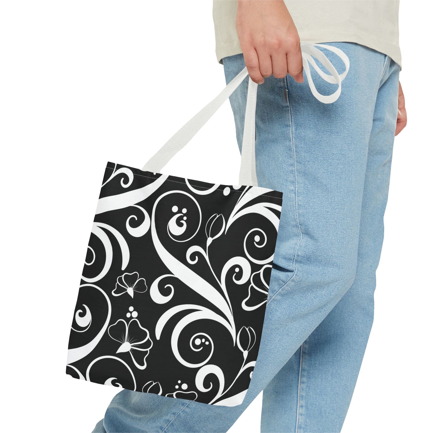 Fashionable Black and White Pattern Tote Bag (AOP), Stylish, Great Gift Idea for Birthdays, Holidays, Any Occasion for Anyone