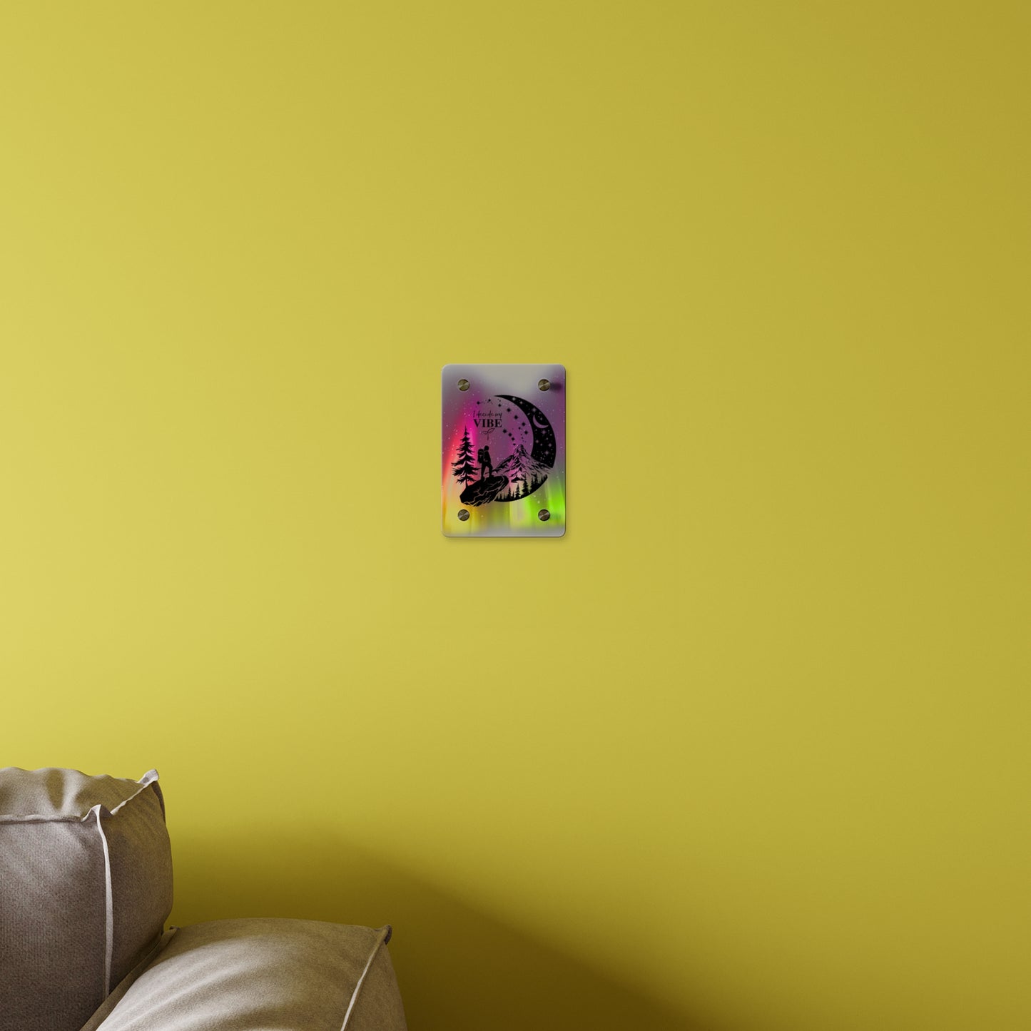 Acrylic Wall Art Panel - Inspirational Quote 'I Decide My Vibe' Hiking Scene